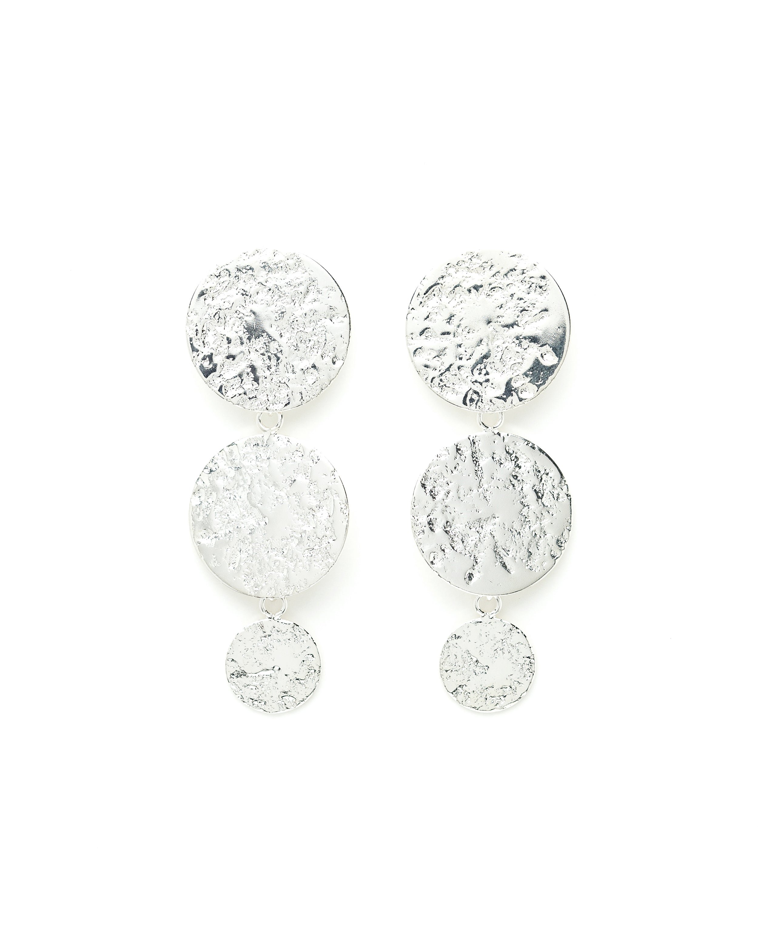 Hammered Silver Plated Round Drop Stud Earrings MONSIEUR SIMONE