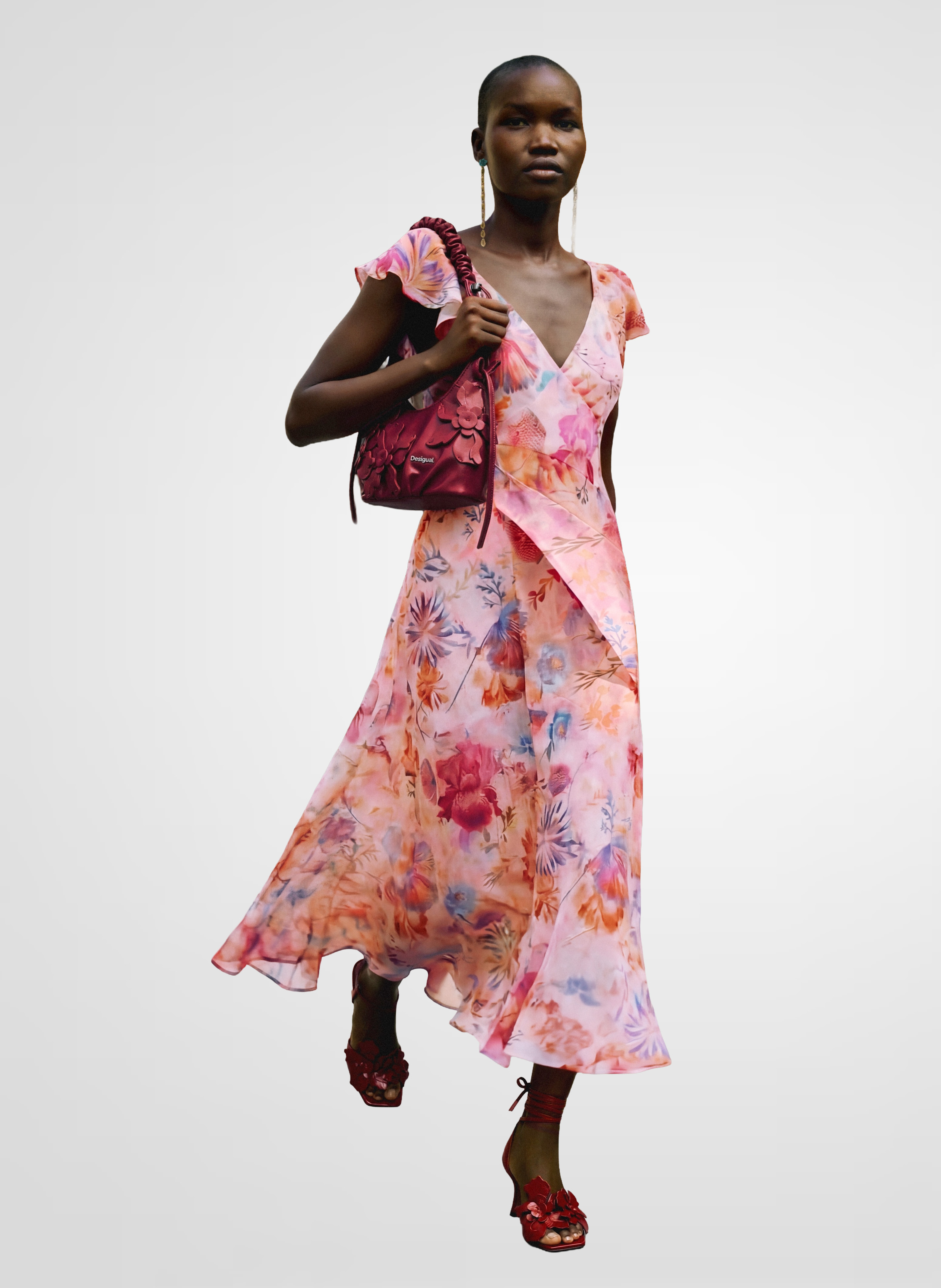 Robe sans manches à volants imprimée DESIGUAL Rouge