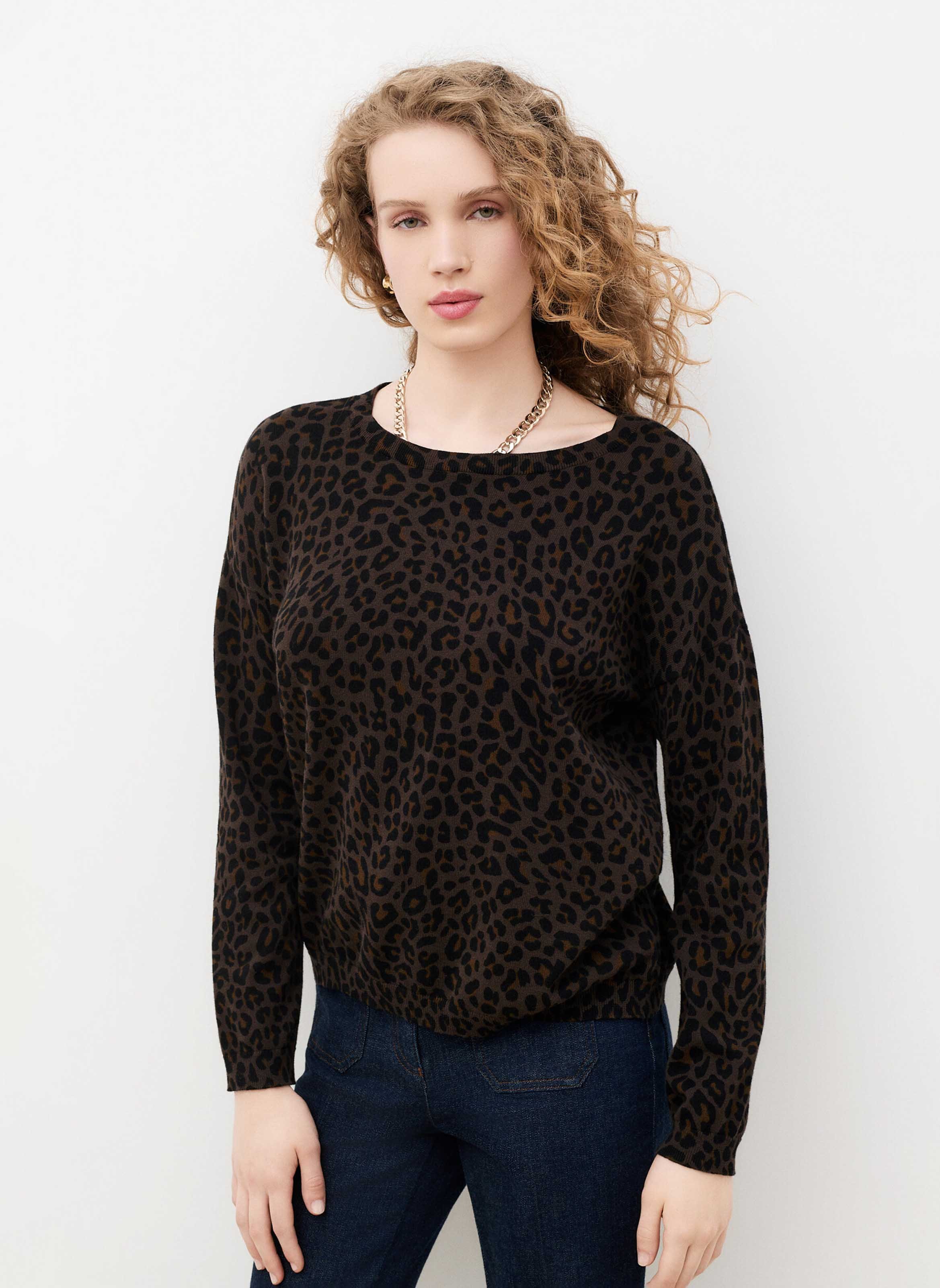 Maglione girocollo con motivo leopardato in cotone CAROLL