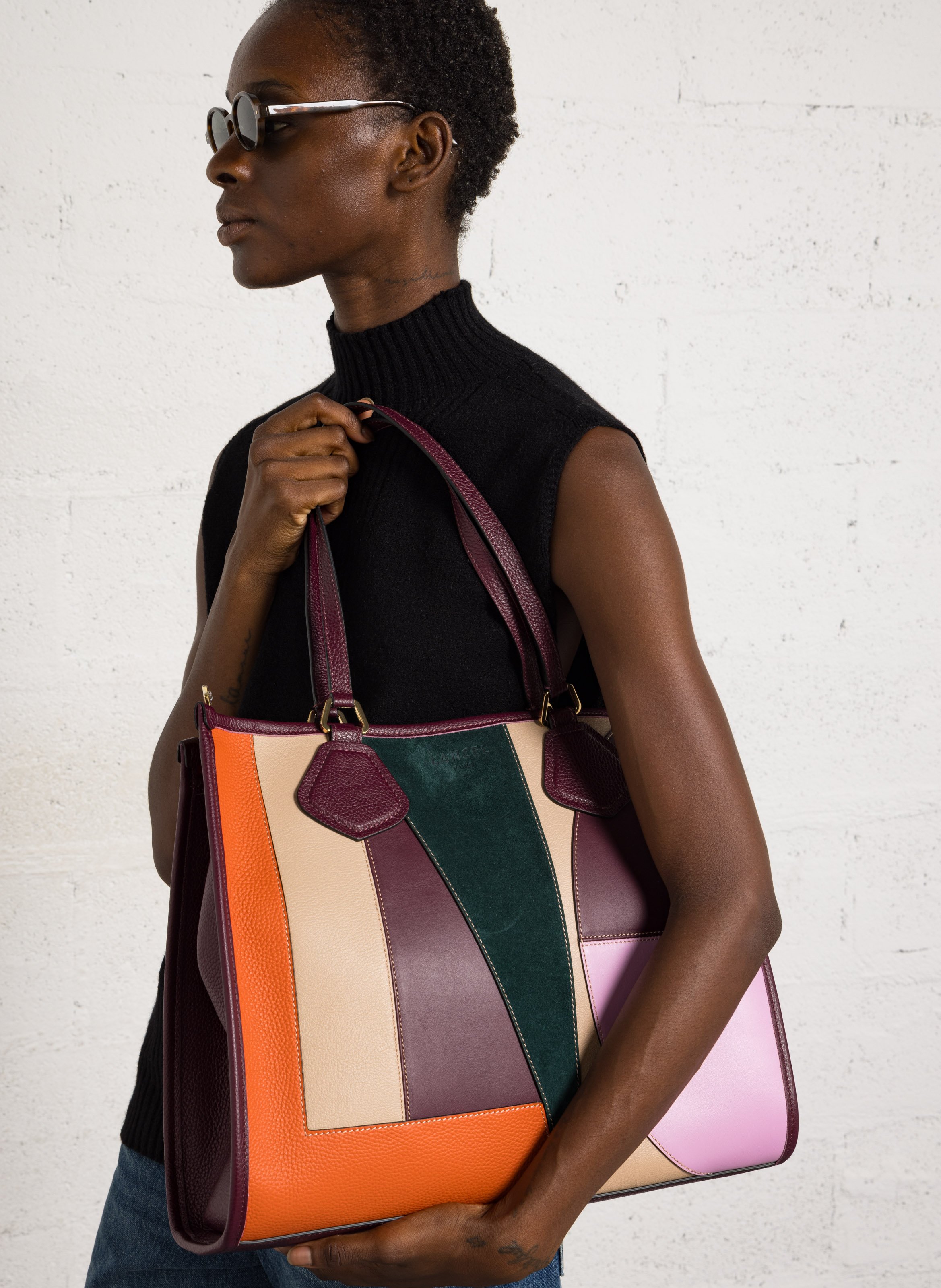 Leather tote bag LANCEL Green