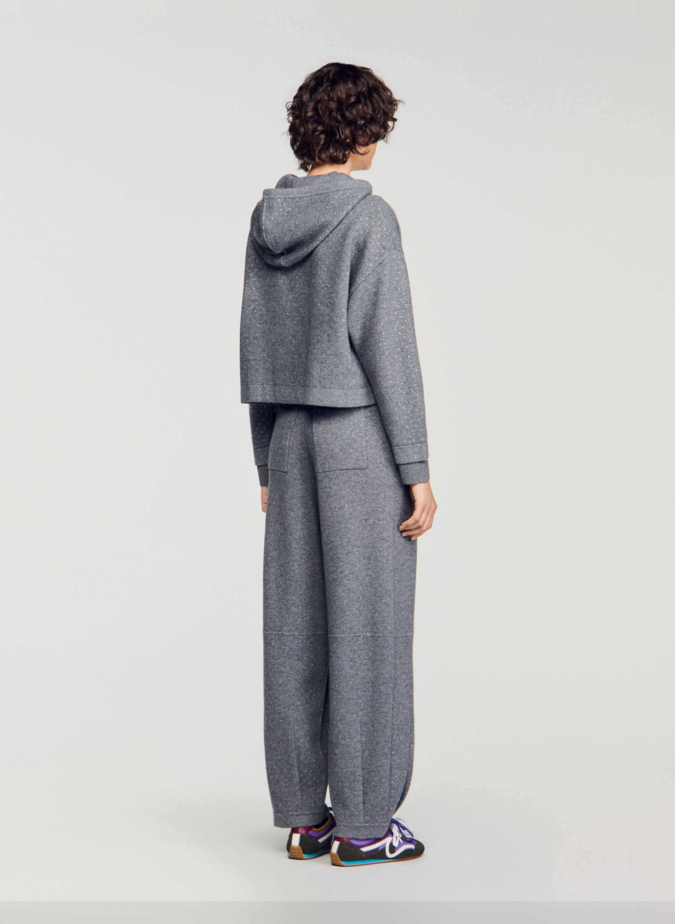 Sweat droit à strass en laine mélangée SANDRO Gris