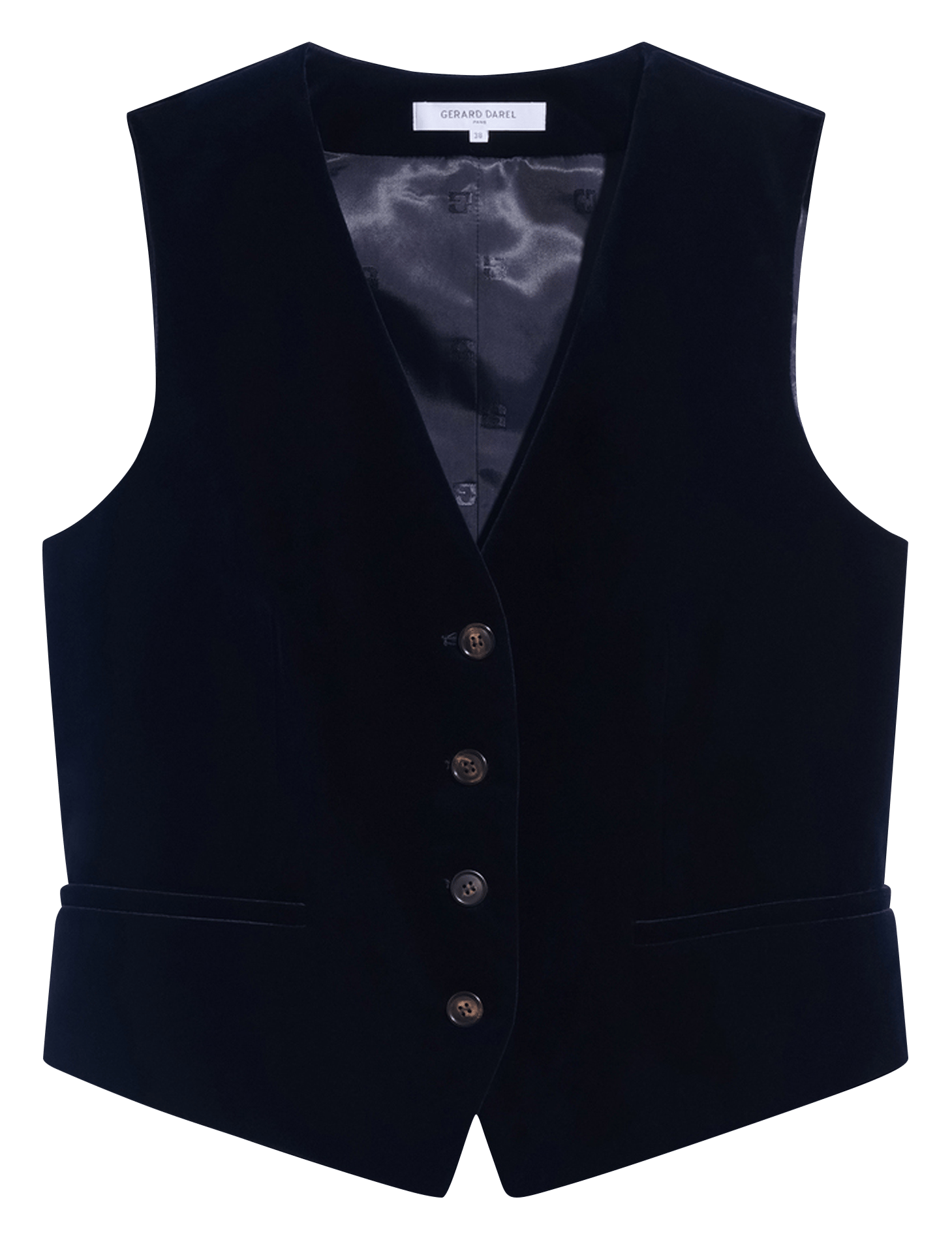 Straight velvet v-neck cotton blend blazer GERARD DAREL Blue