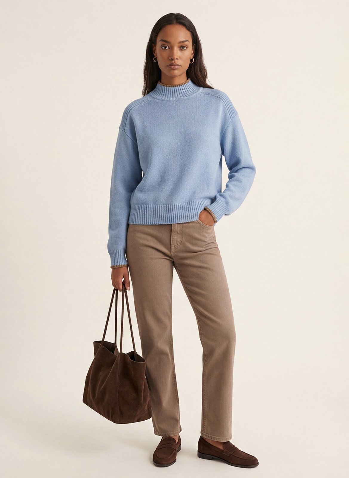 Pull droit col montant en laine mélangée KOOKAI Bleu