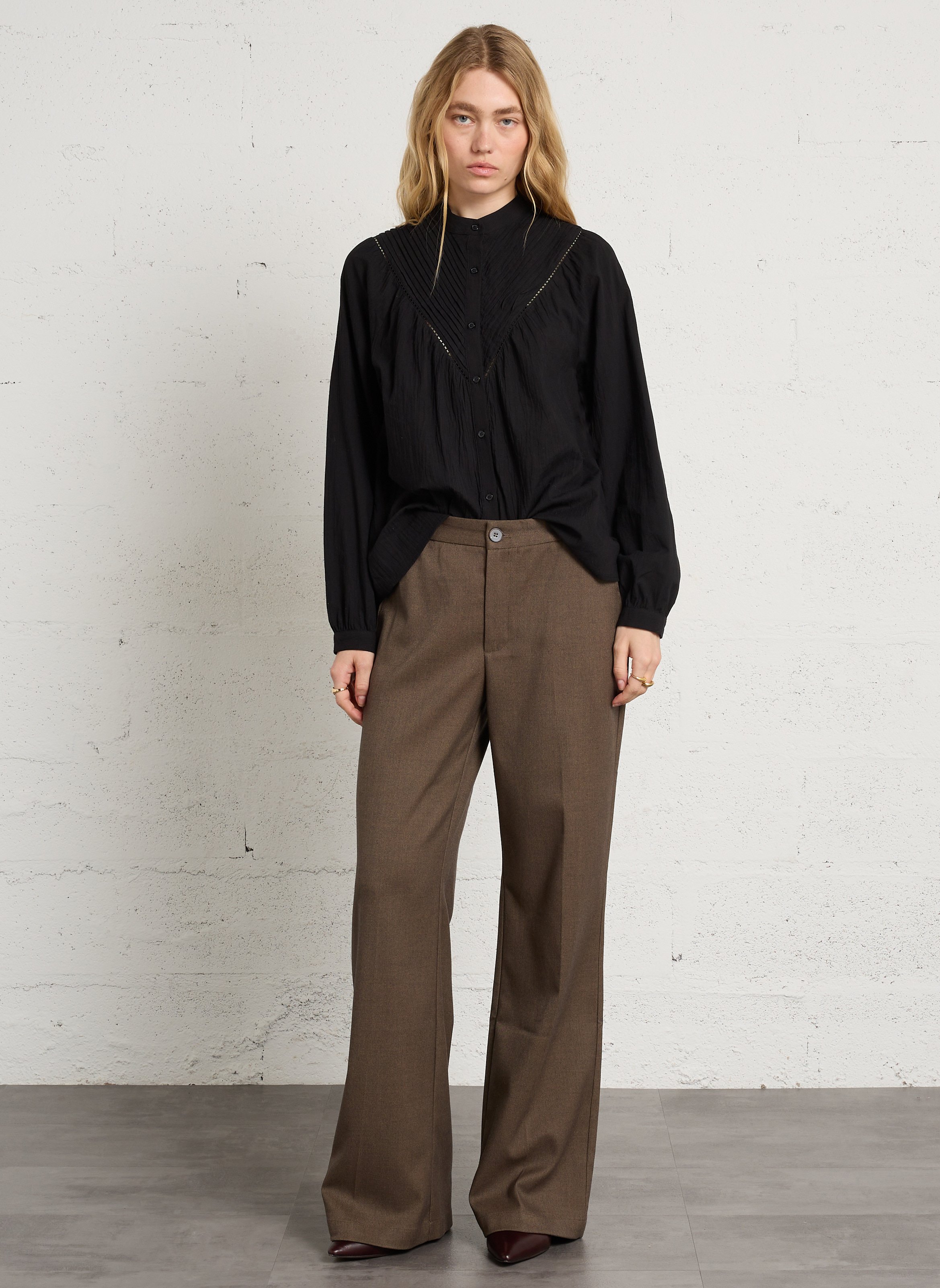 Katoenen blouse met ronde hals THE KORNER Zwart