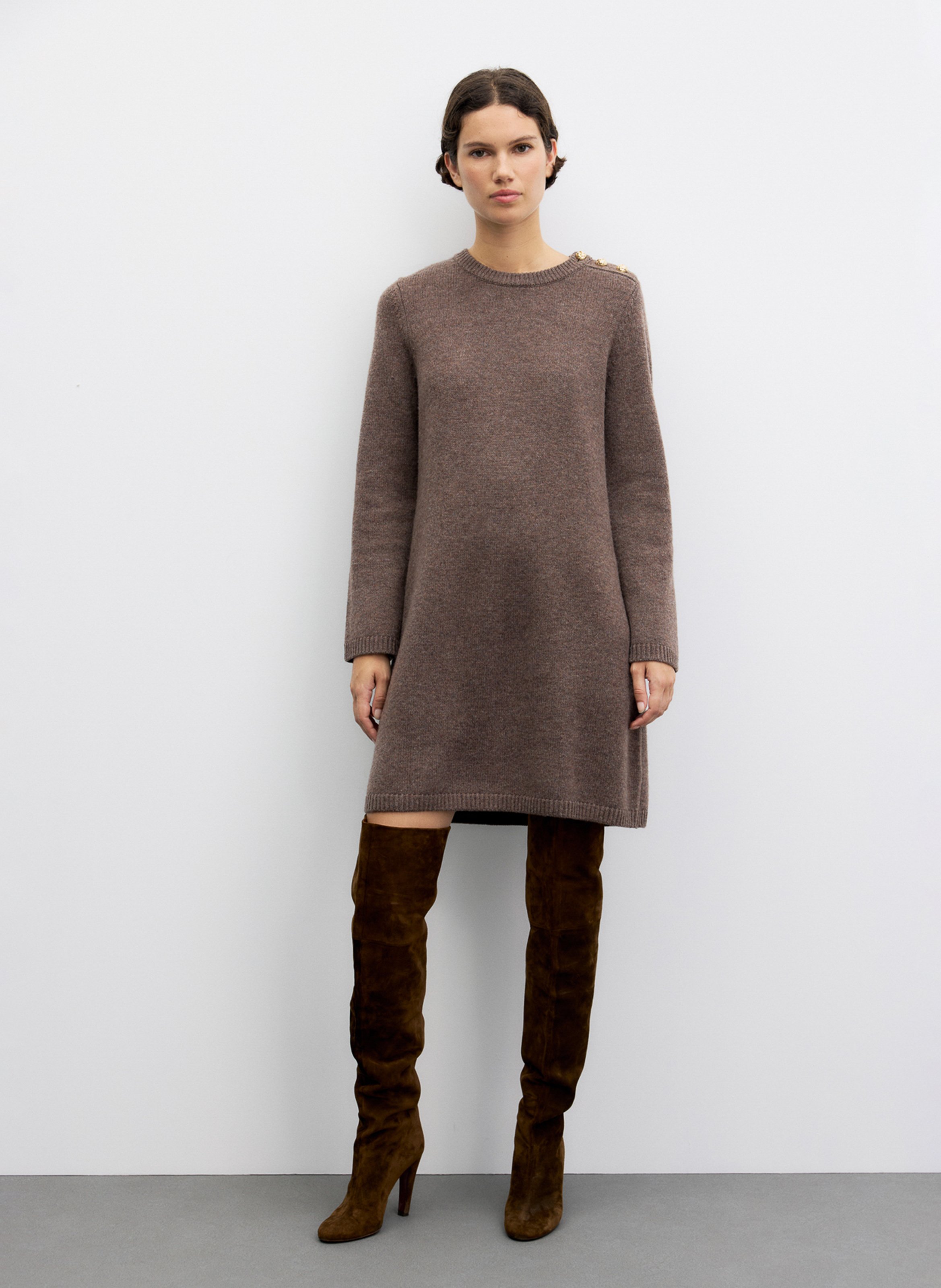 Straight wool dress with round neck GERARD DAREL Brown