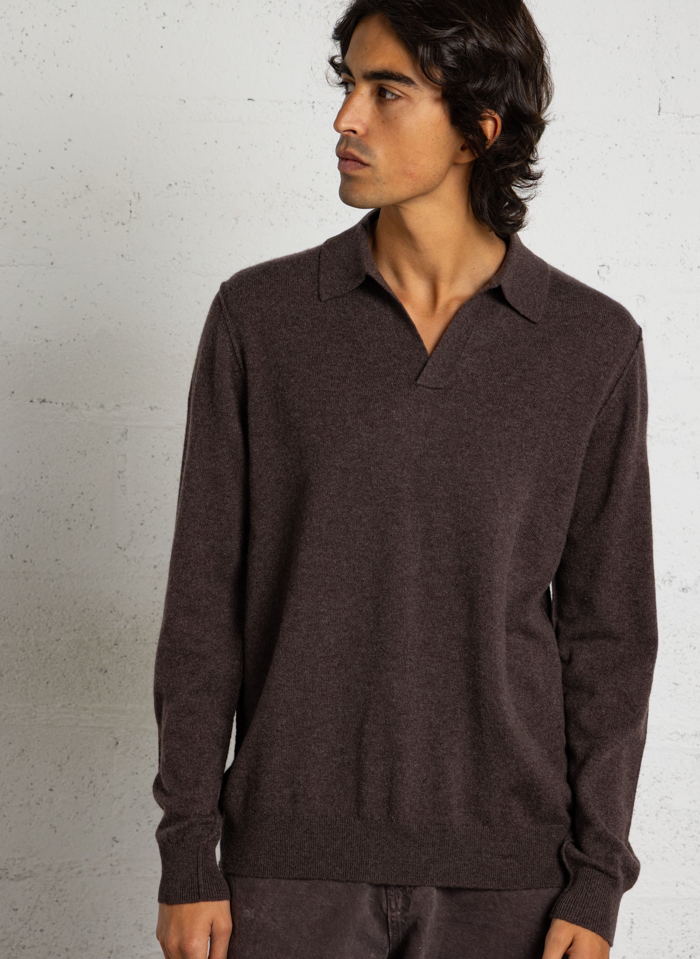 Pullover mit offenem Polokragen aus einfarbigem Kaschmir MAJESTIC FILATURES Braun