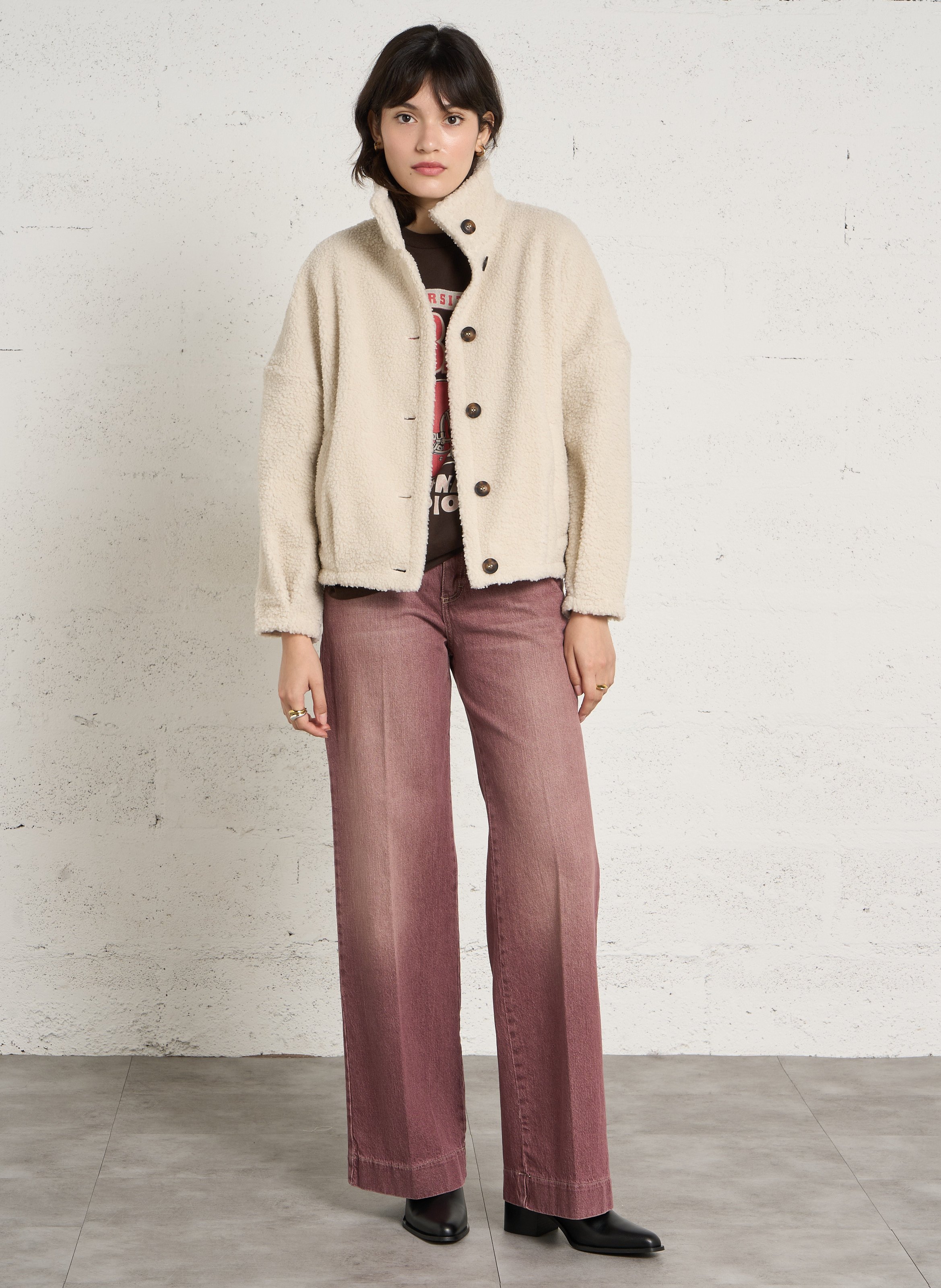 Wide-leg straight jeans in blended cotton PLEASE Purple