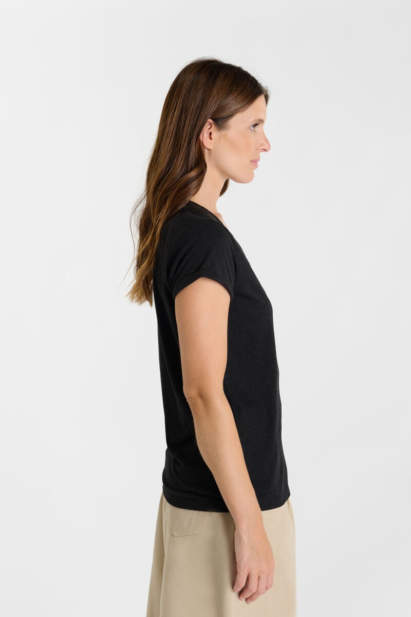 Plain printed V-neck T-shirt LE TEMPS DES CERISES Black