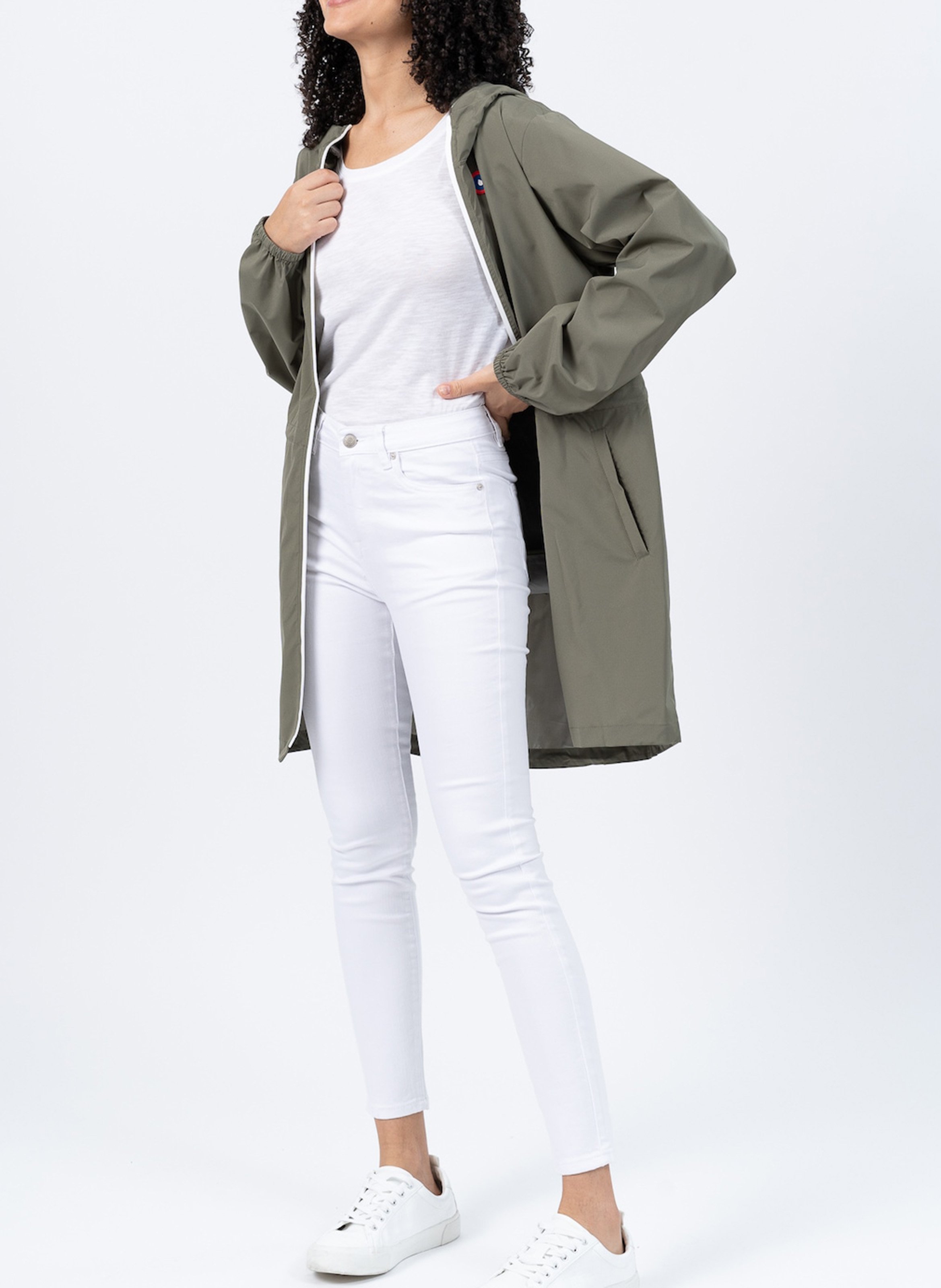 Long convertible hooded raincoat Khaki