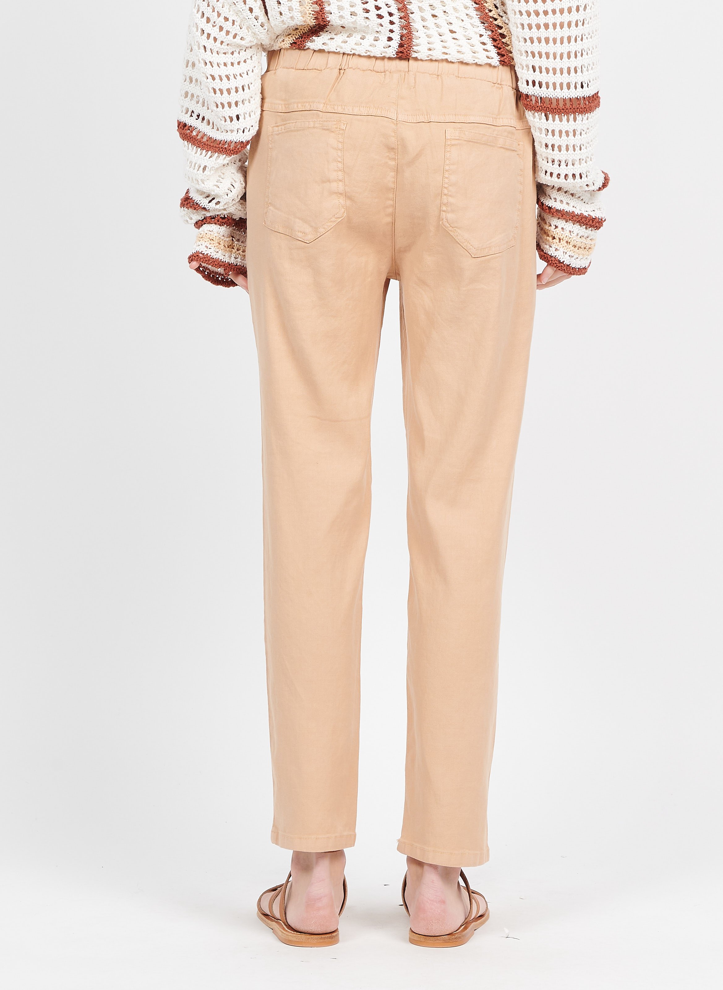 Rechte, soepelvallende pantalon | linnenblend SACK S Beige