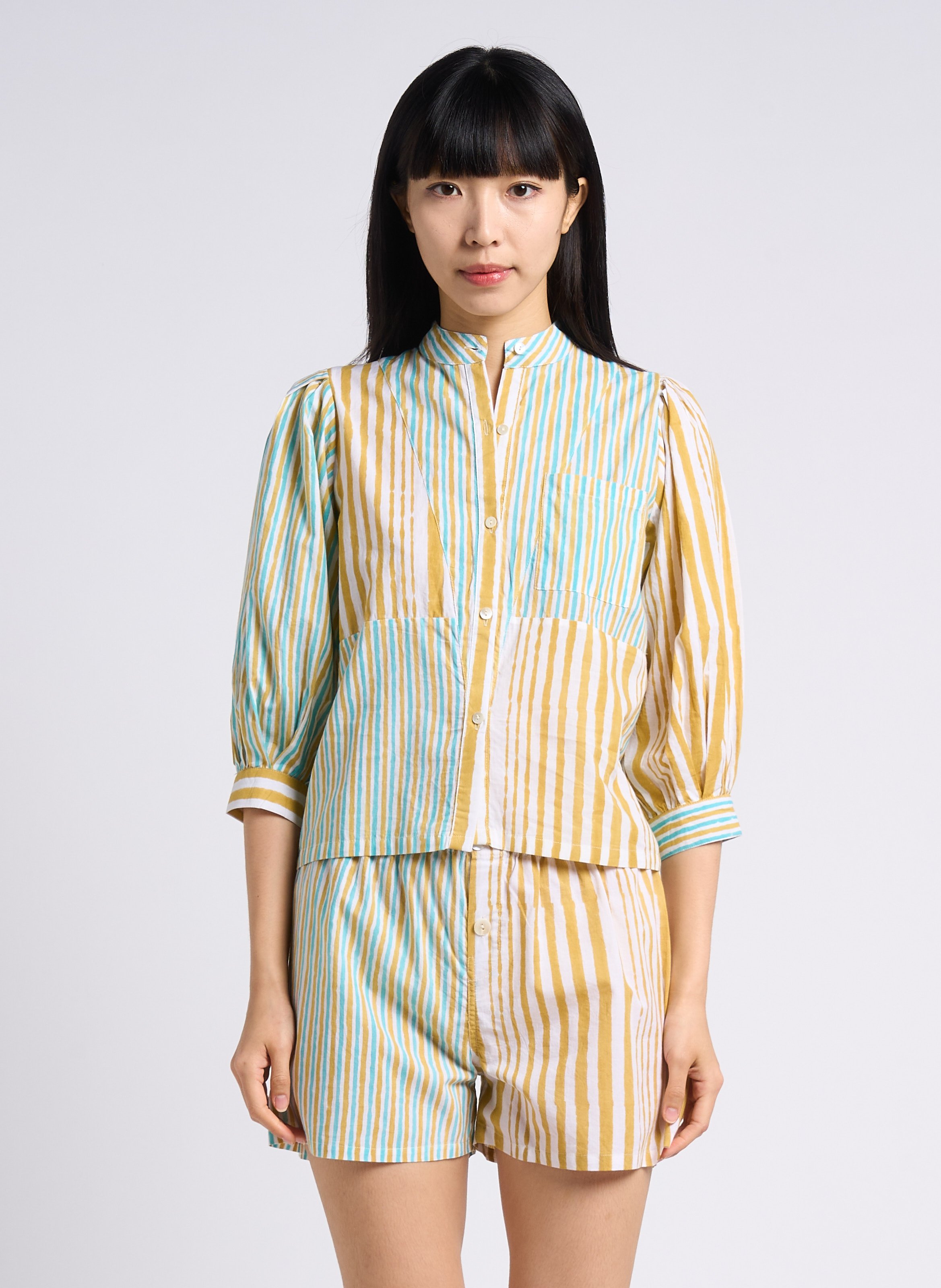 Straight cotton shirt with Mao collar V DE VINSTER
