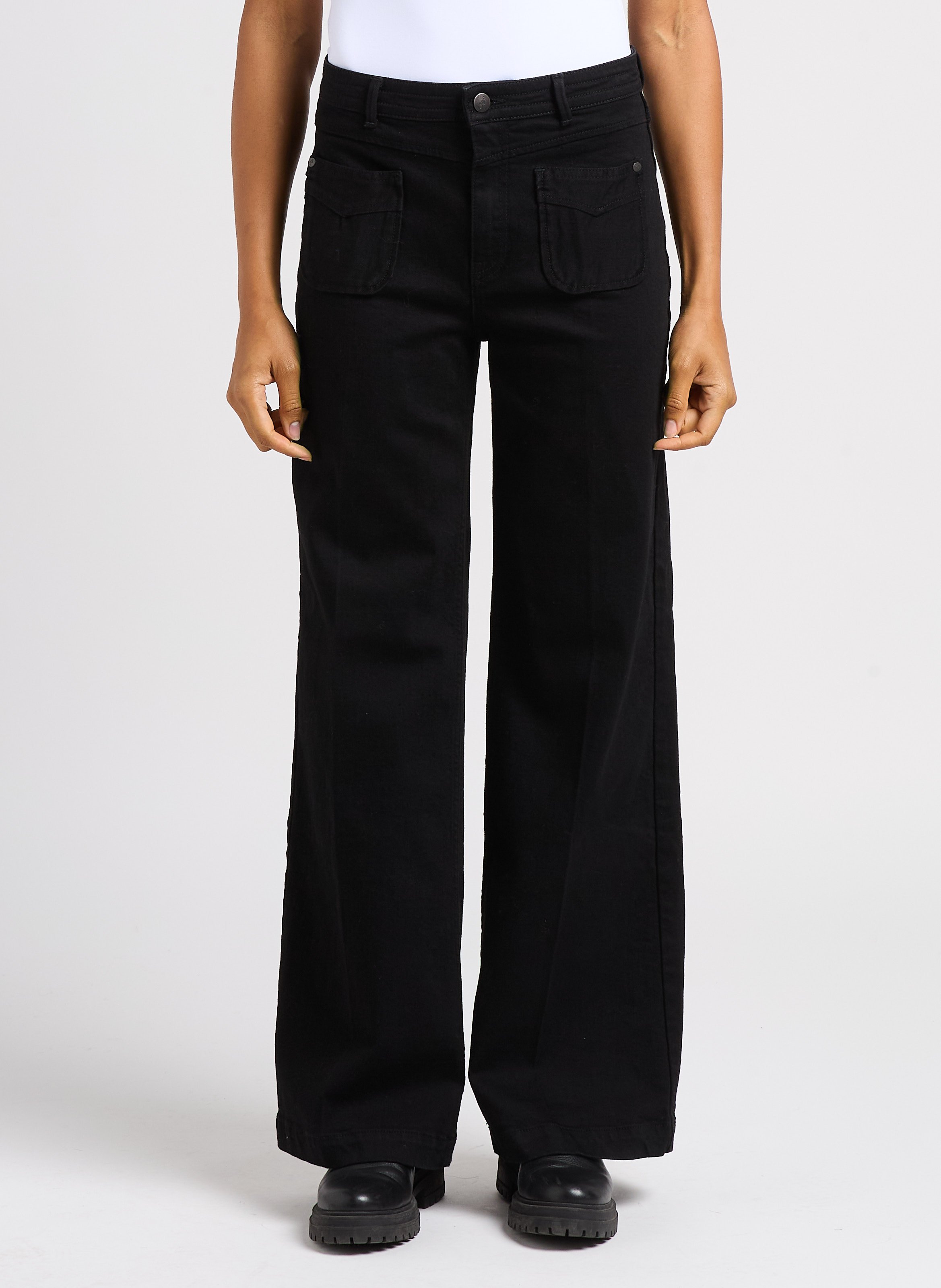 Wide leg cotton stretch jeans ONE STEP Black