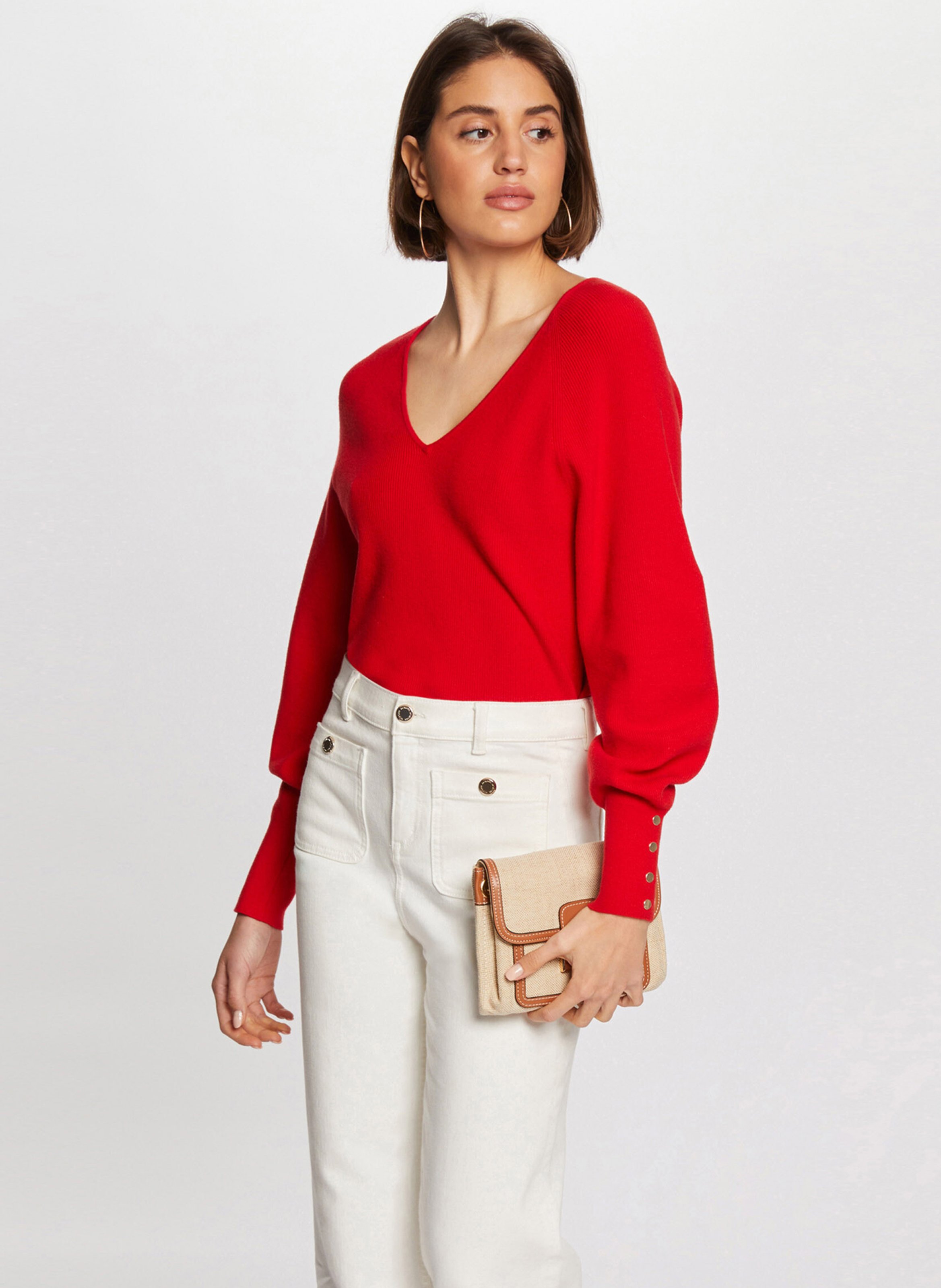 Pull droit en fine maille Rouge