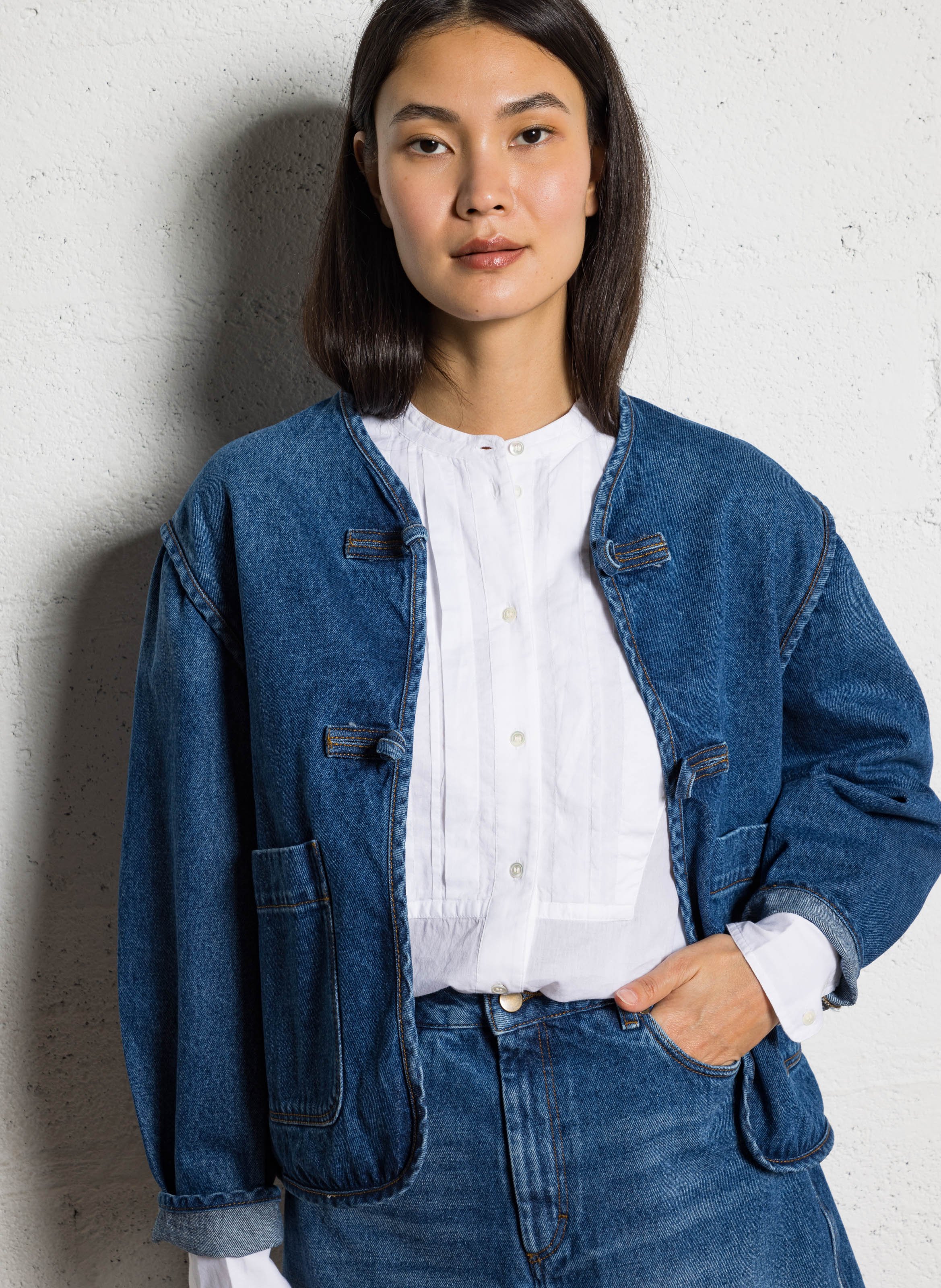 Veste droite en coton SOEUR Bleu