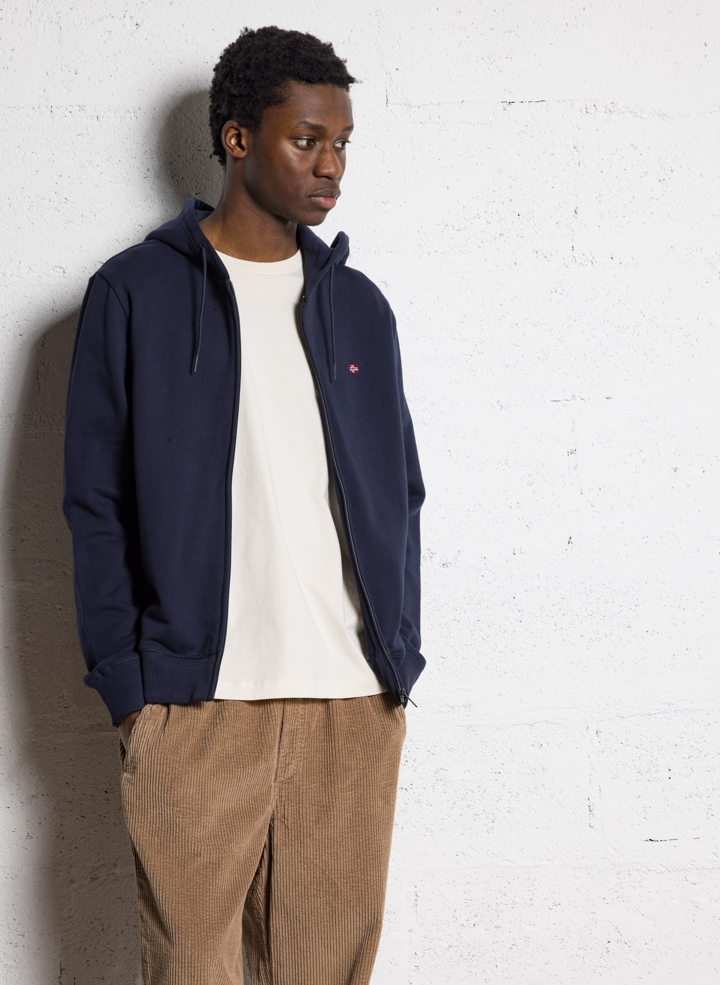 Sweat zippé à capuche en coton NAPAPIJRI Bleu