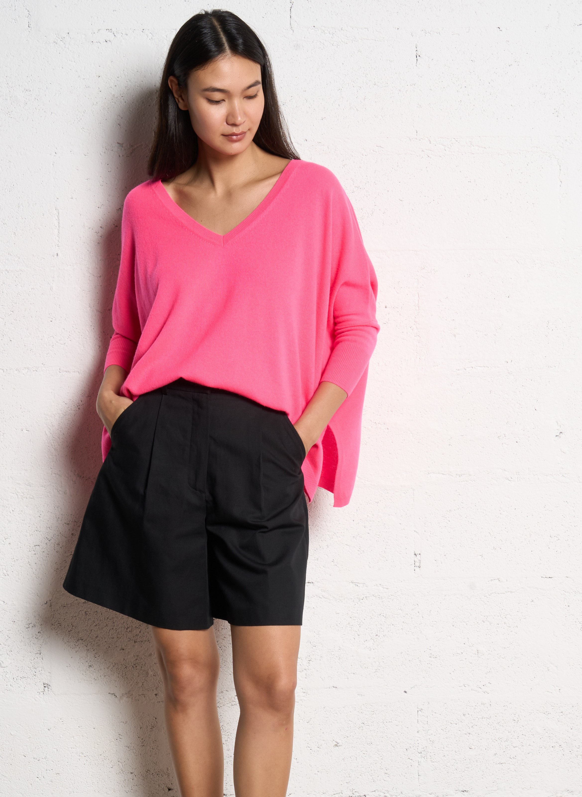 Kasjmier trui met V-hals KUJTEN Roze