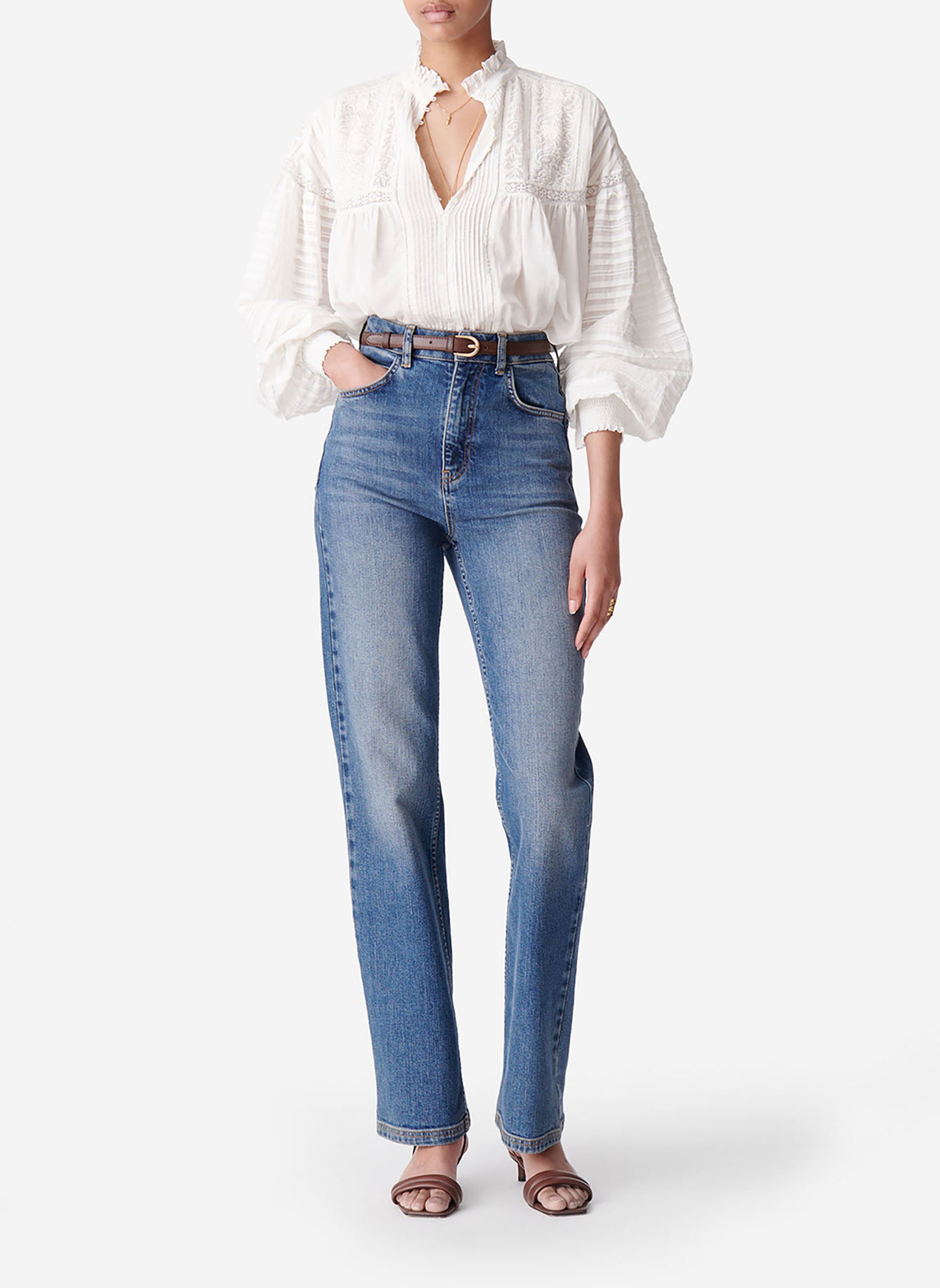 Blouse met rechte Victoriaanse kraag van gemengd katoen VANESSA BRUNO Wit