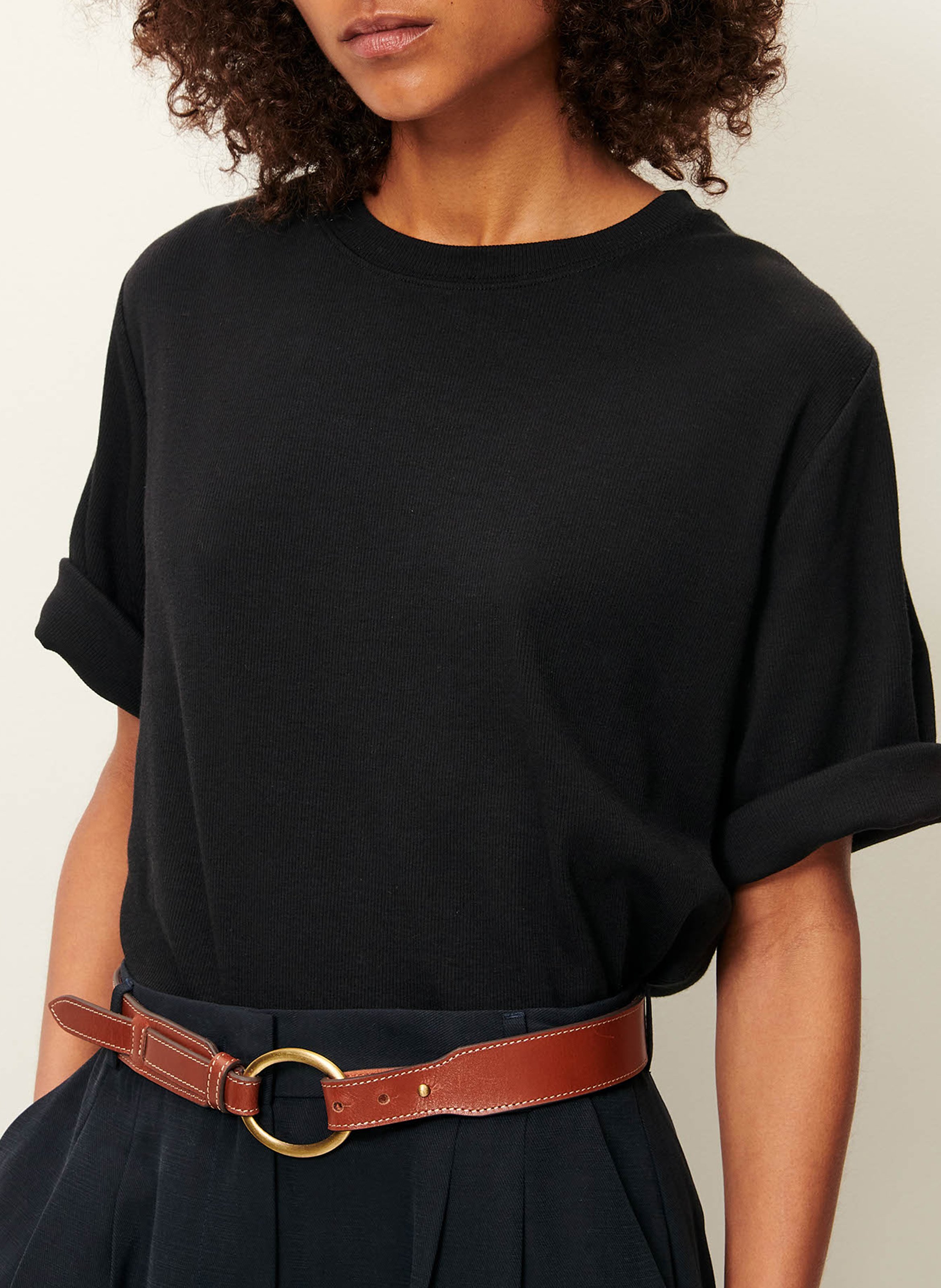 Tee-shirt col rond en jersey côtelé SESSUN Noir