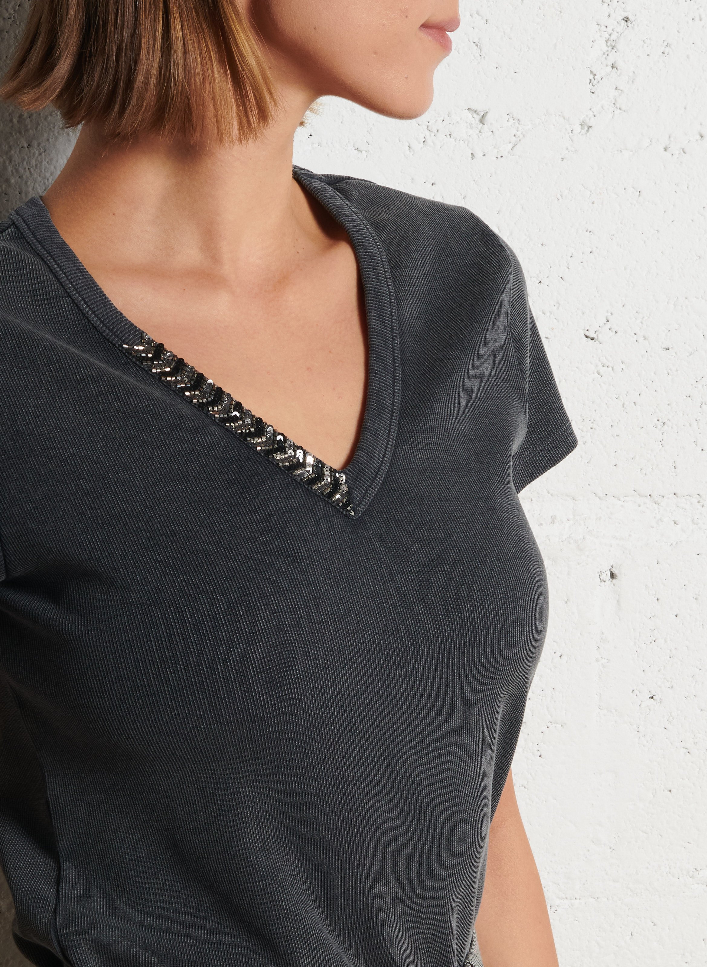 Katoenen T-shirt met V-hals IKKS Grijs