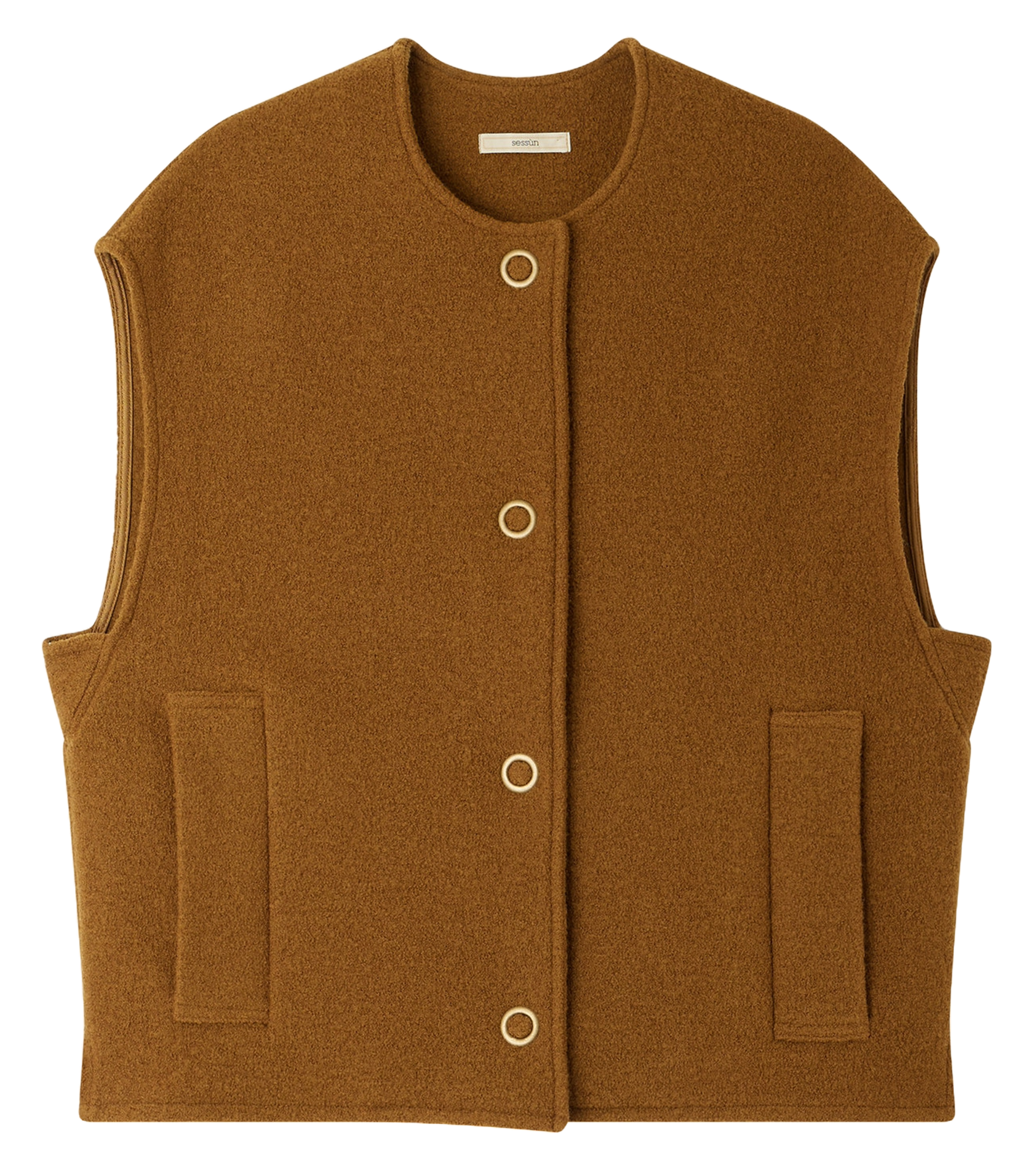 Straight round-neck wool cardigan SESSUN Brown