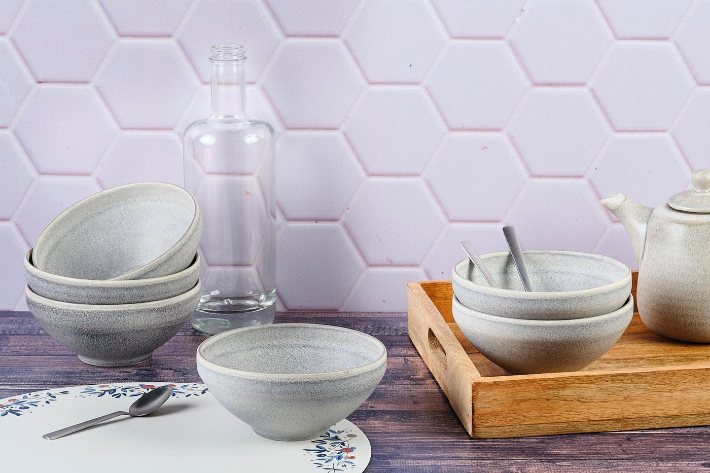 Bowl stone ø15cm - 6 pieces - moon gray BJORN Grey