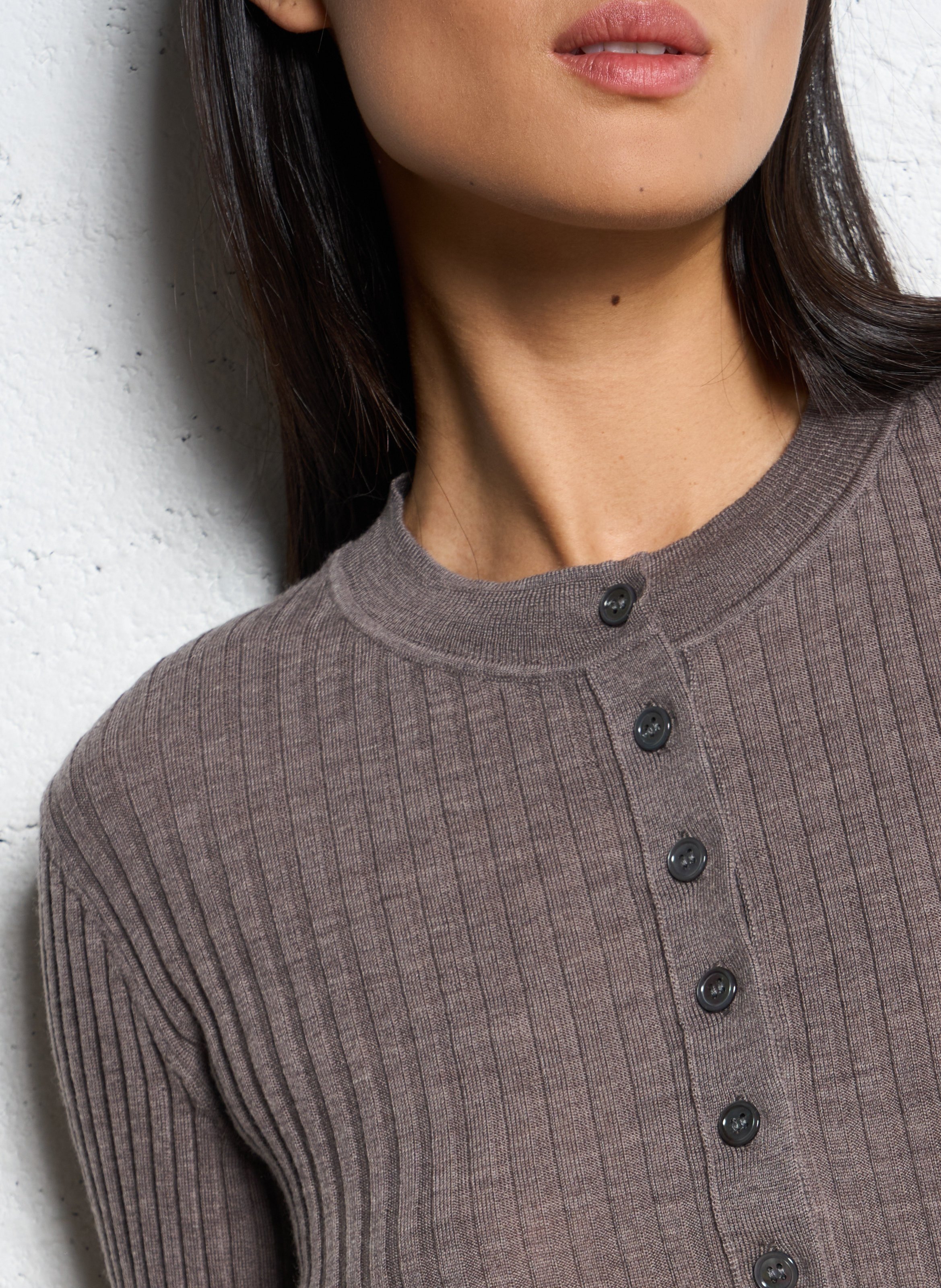 Pull col rond en laine  SOEUR Marron