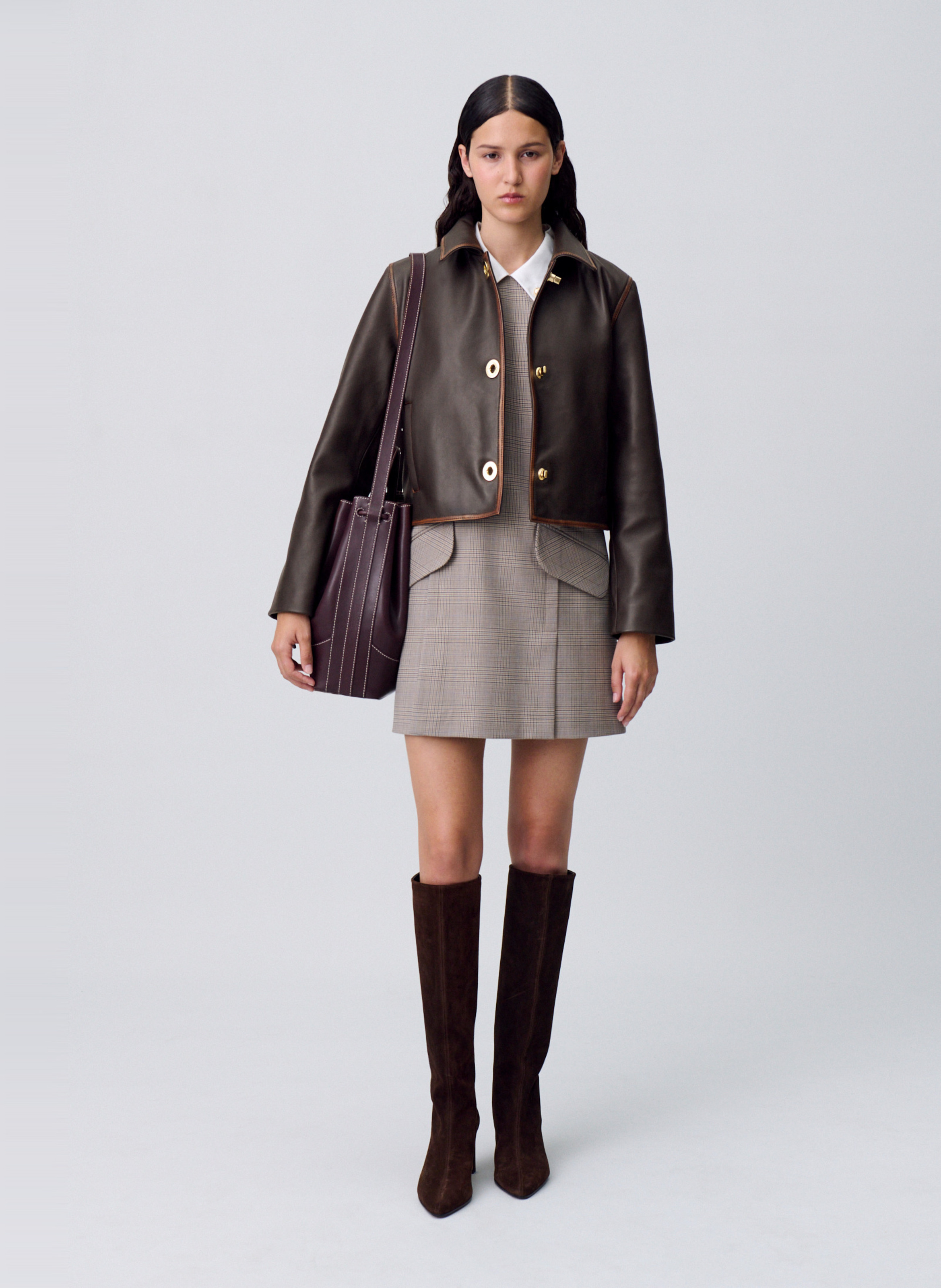 Veste courte droite cirée à boutons CLAUDIE PIERLOT Marron