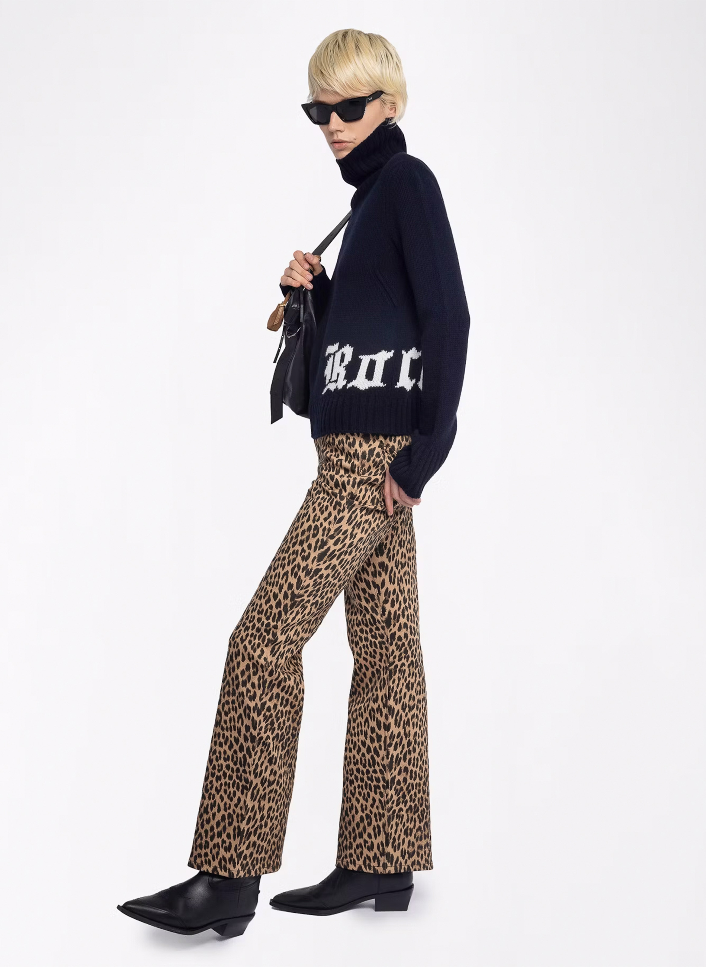 Solid high-neck sweater with wool lettering ZADIG&VOLTAIRE Blue