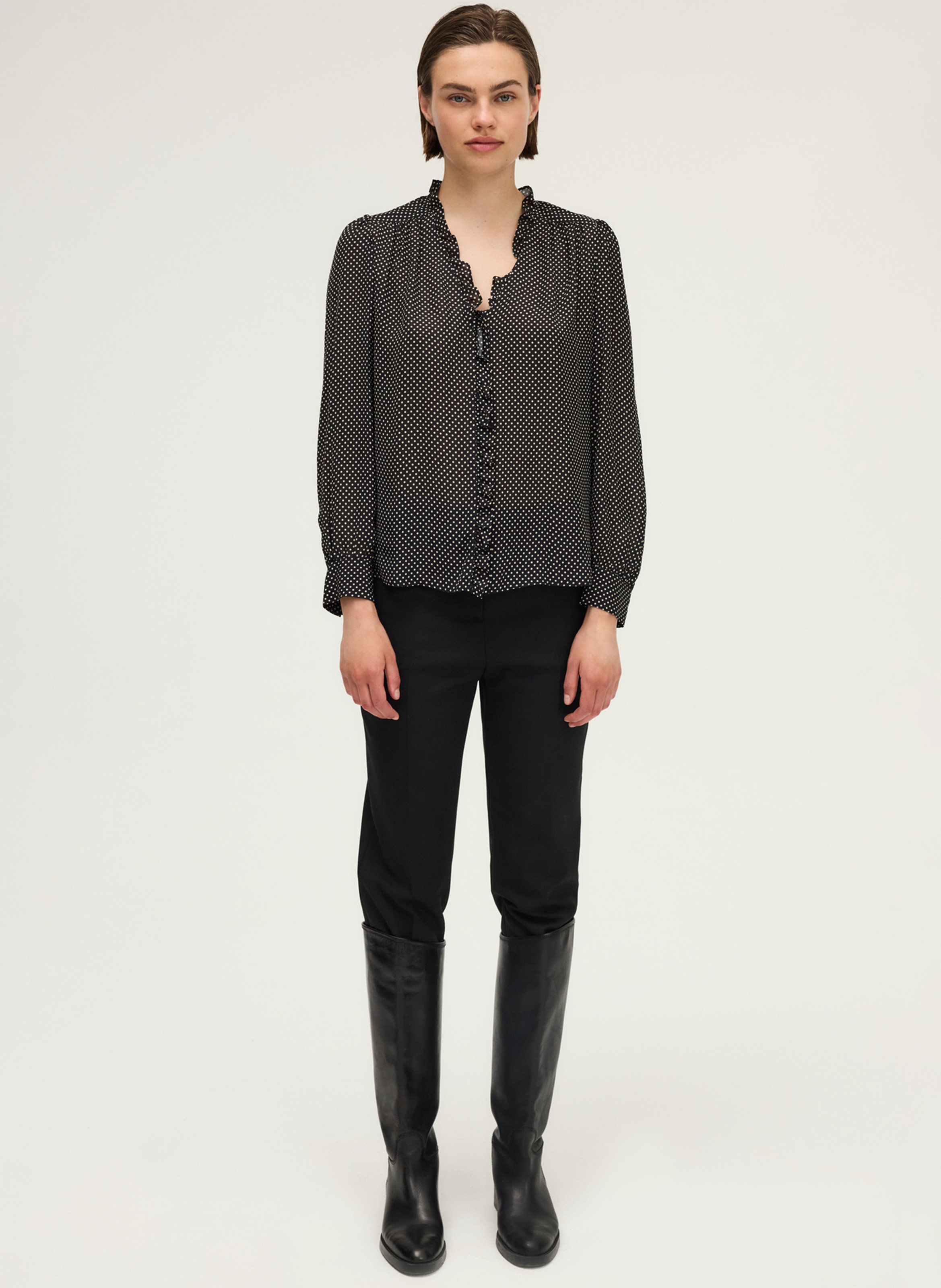 V-neck polka dot blouse PABLO Black