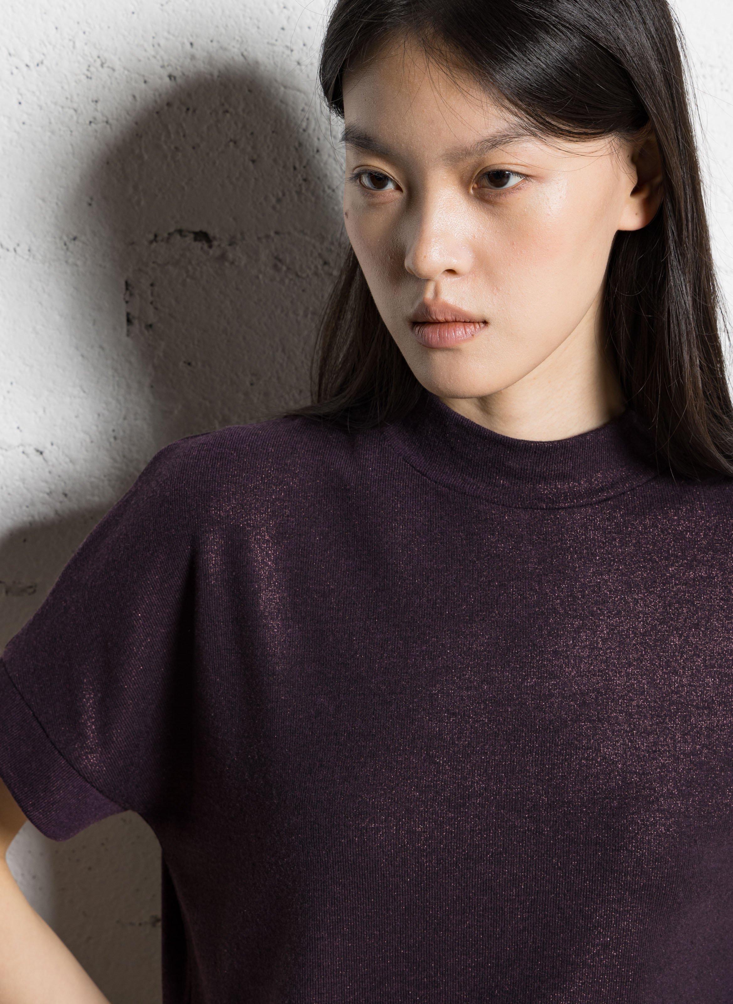 Oversized high neck knit top IKKS Purple