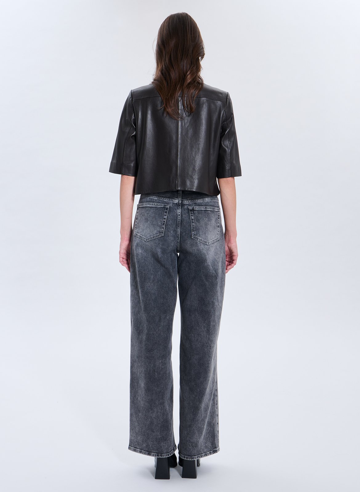 Short button-up leather shirt ZAPA Brown