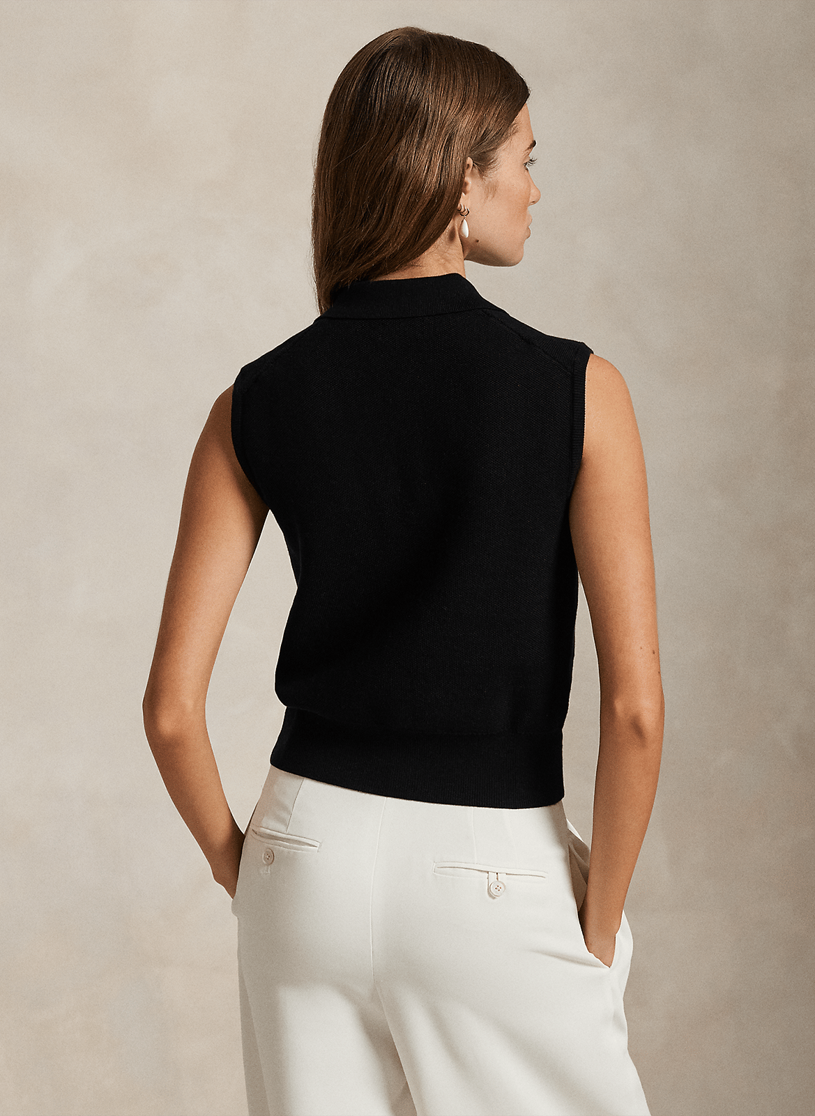 Sweat col polo sans manches à logo POLO RALPH LAUREN Noir