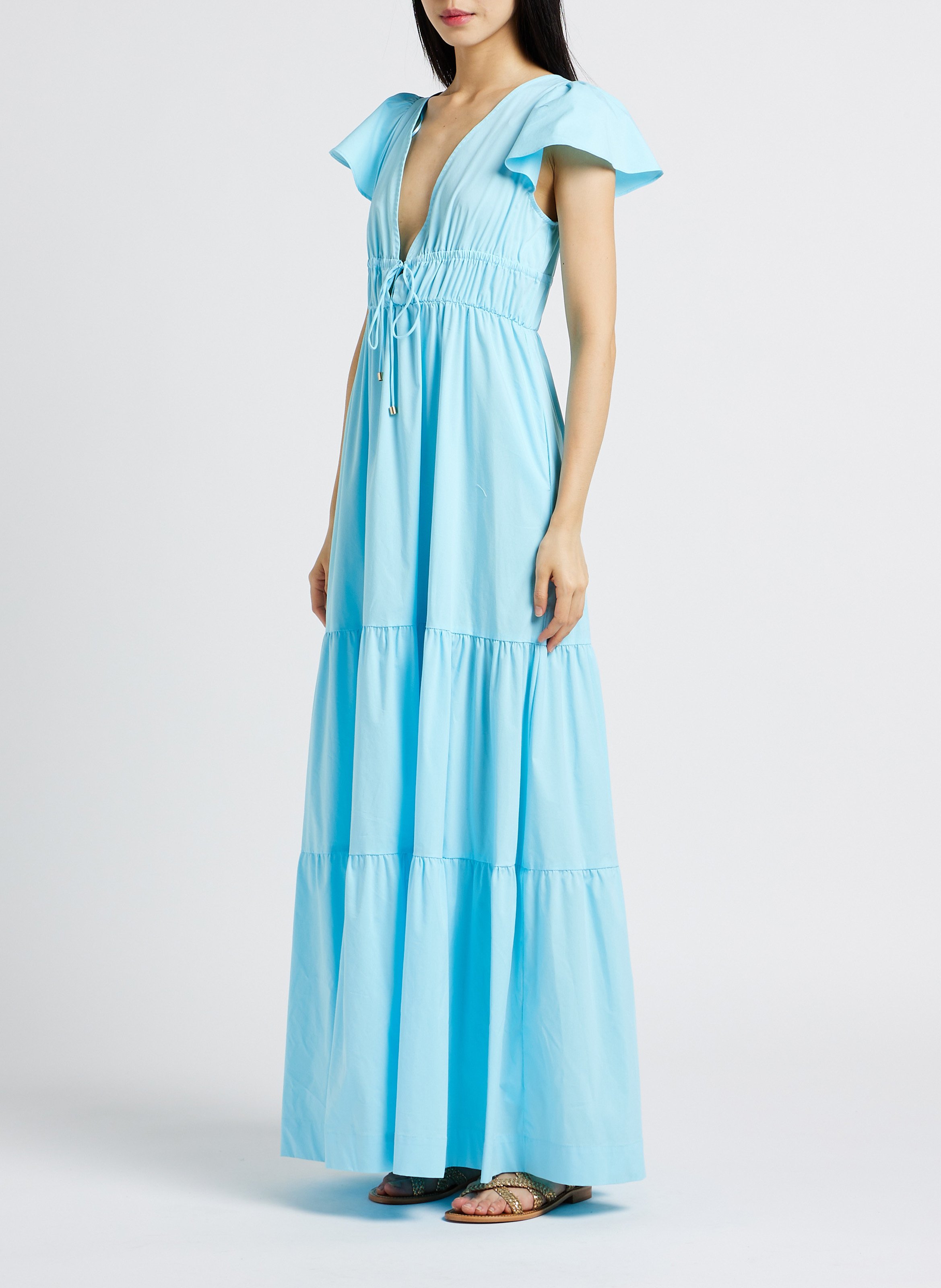 Long cotton-blend poplin dress TWINSET Blue