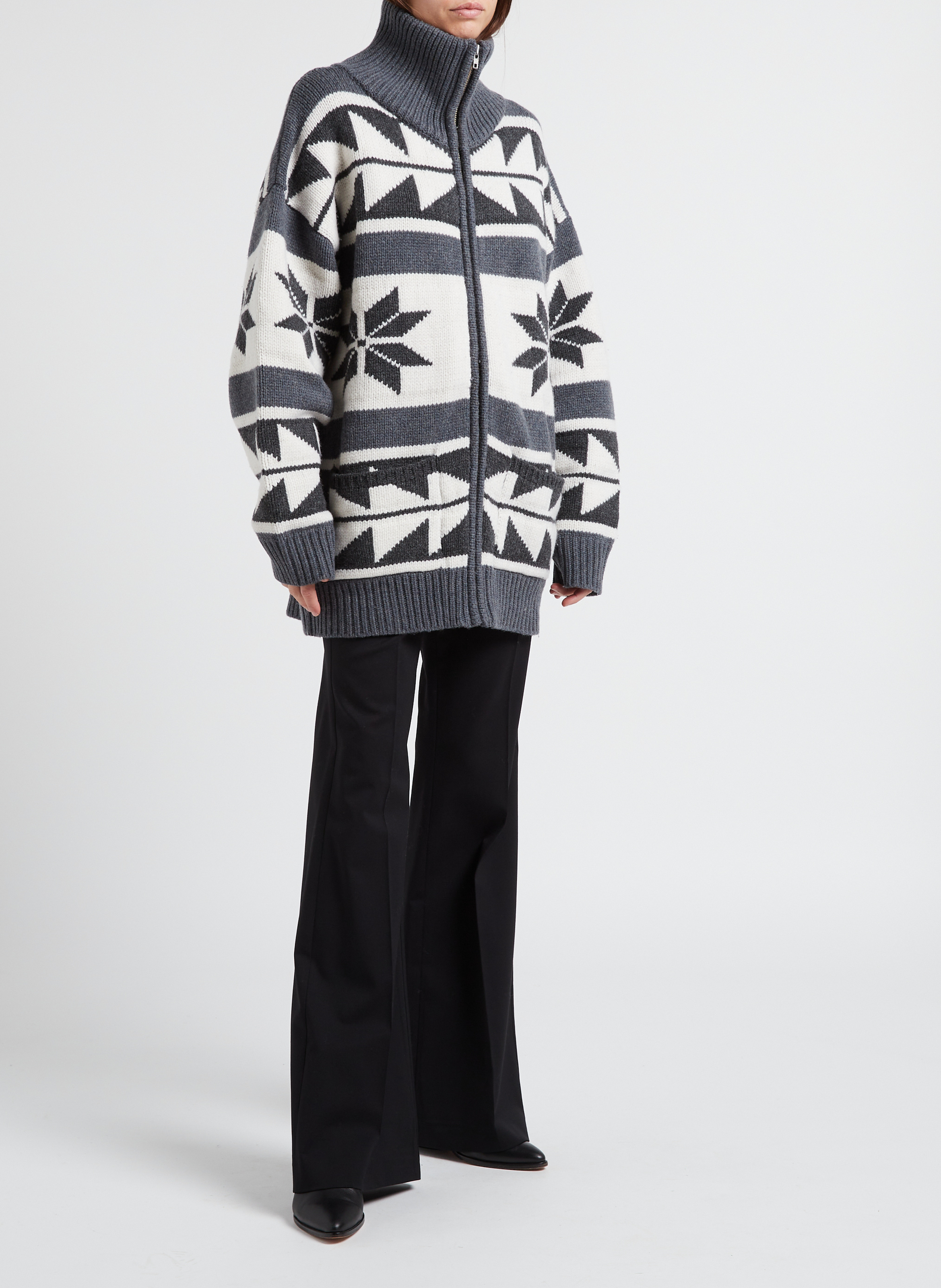 Printed high-neck wool cardigan MARGAUX LONNBERG Grey