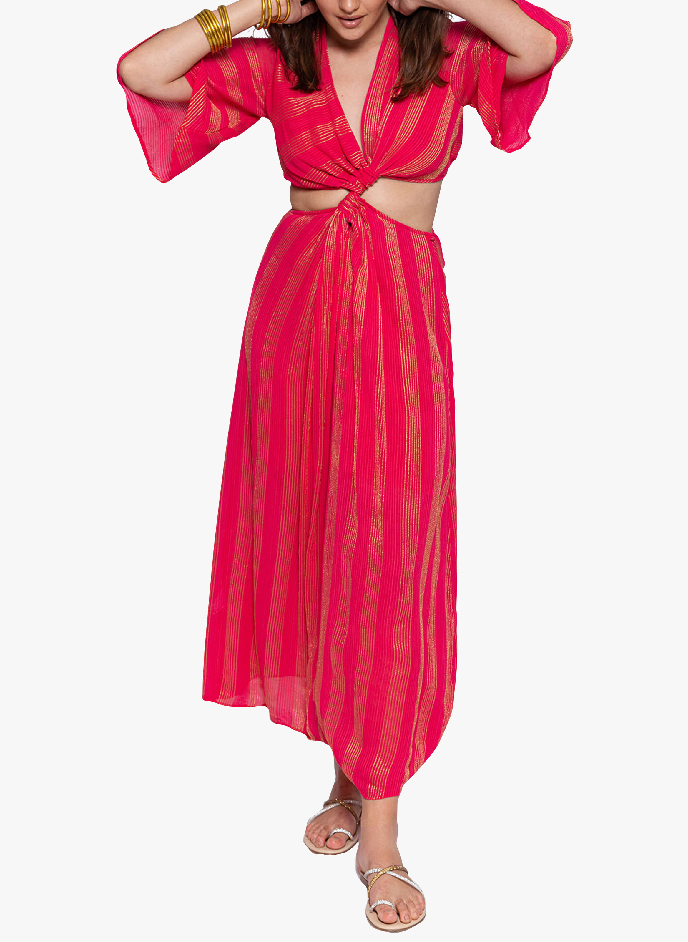 Robe longue col V avec ouvertures  SUNDRESS Rose