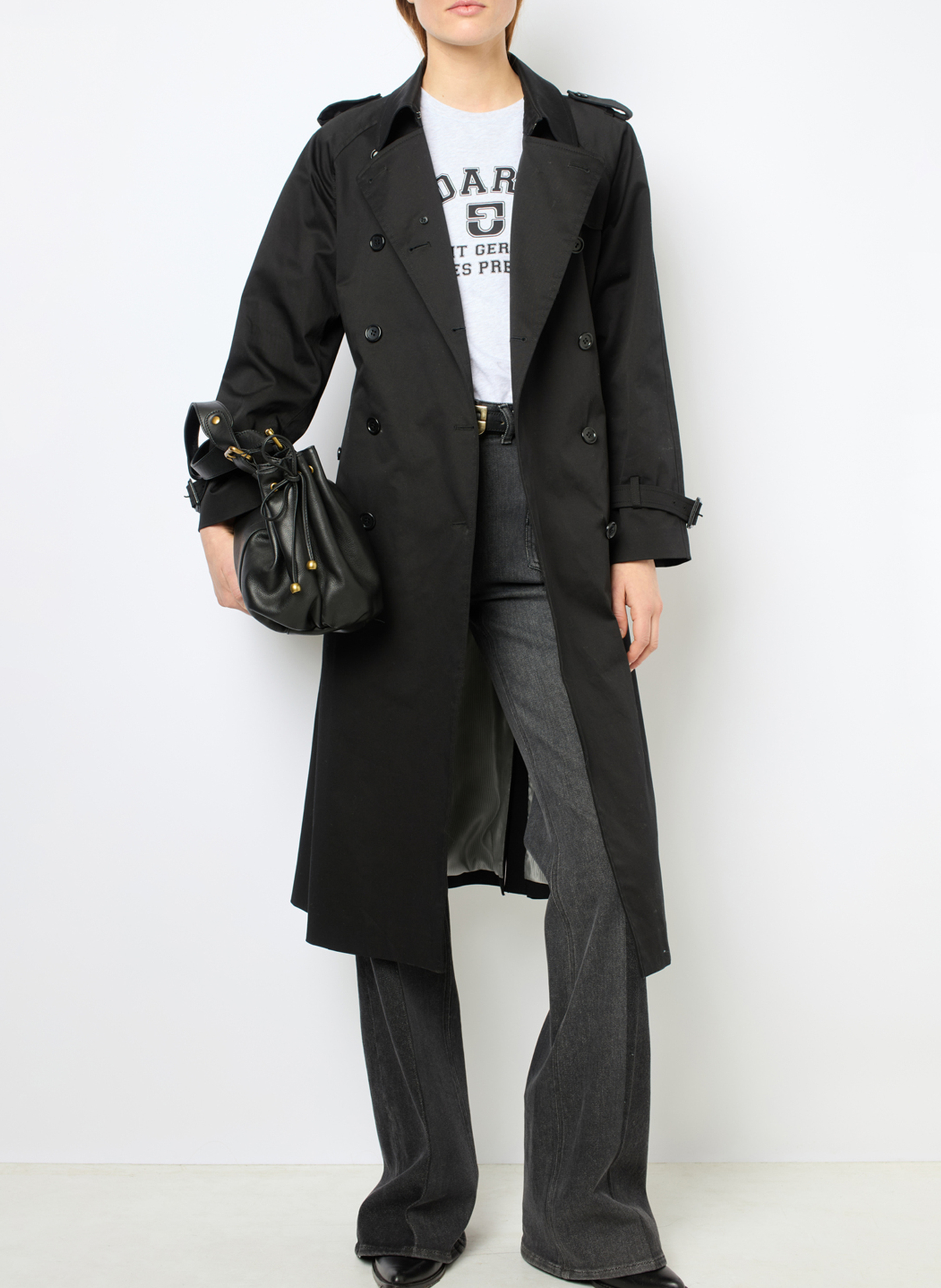 Straight lapel collar trench coat in blended cotton GERARD DAREL Black