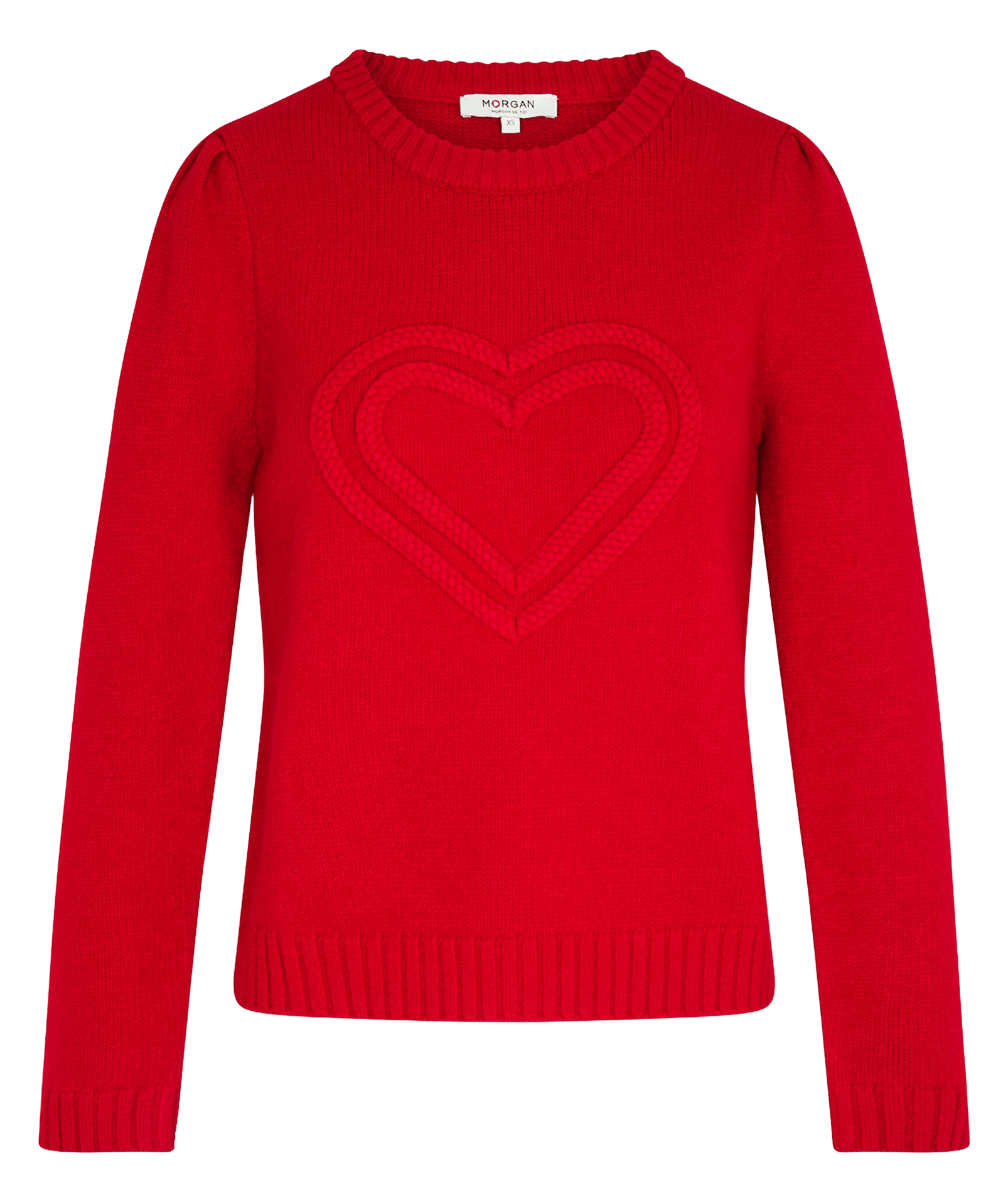 Straight round-neck sweater with heart embroidery MORGAN Red