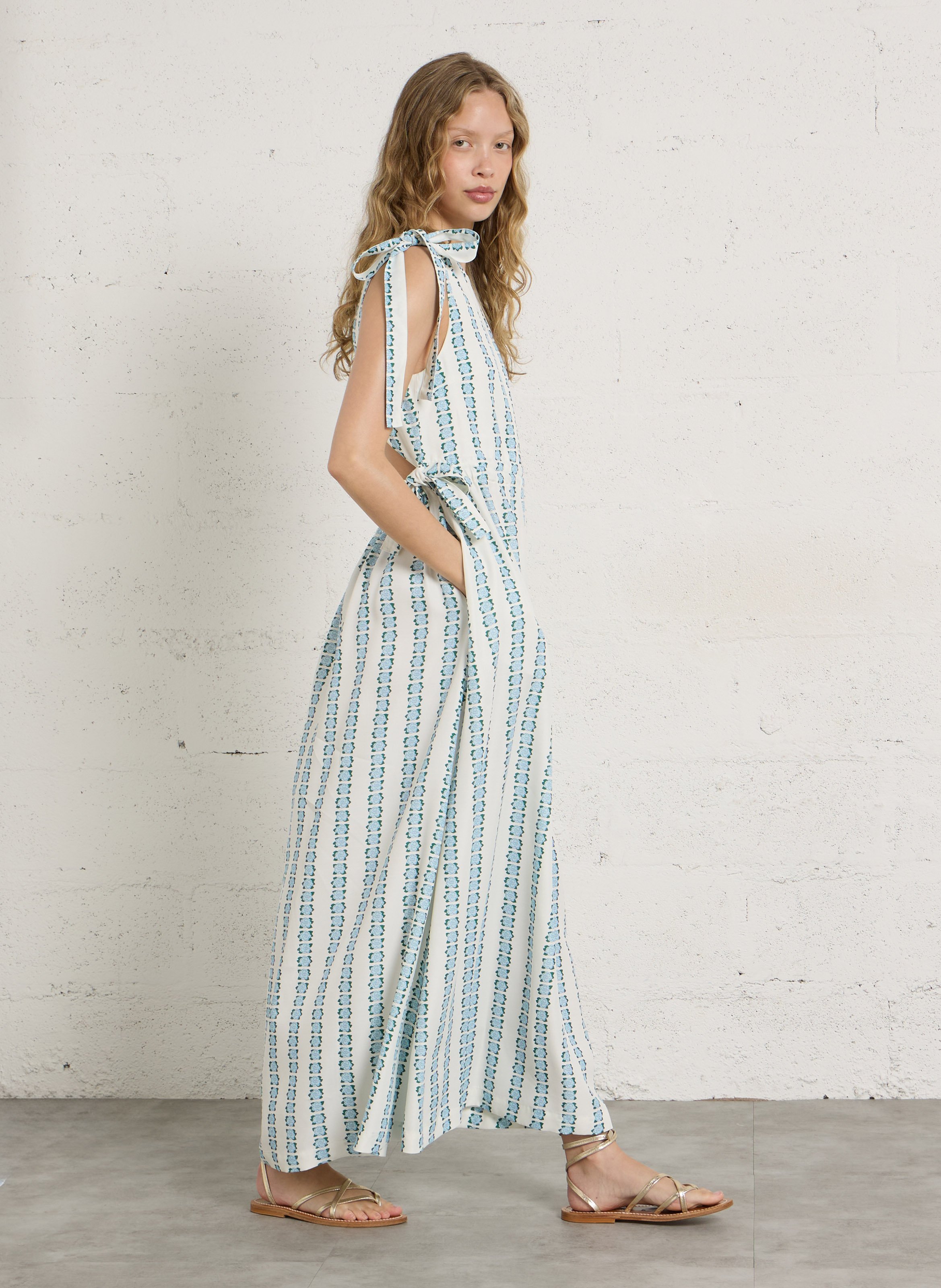 Long printed round-neck dress THE TINY BIG SISTER White