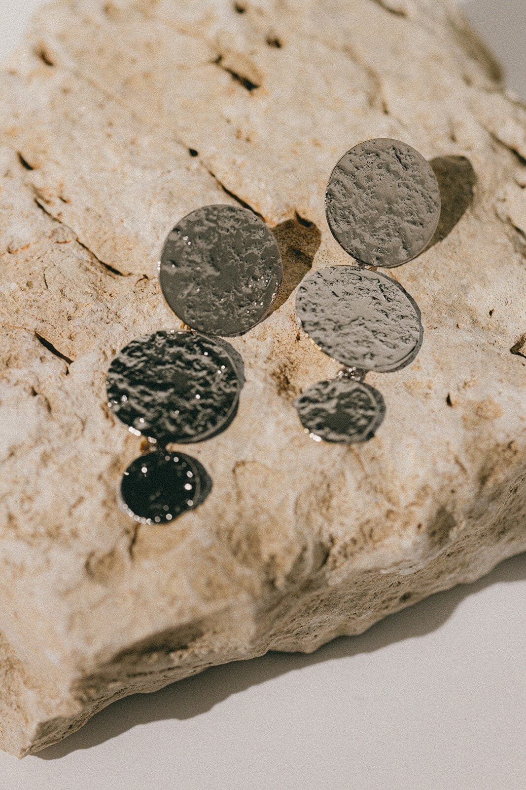 Hammered Silver Plated Round Drop Stud Earrings MONSIEUR SIMONE Silver