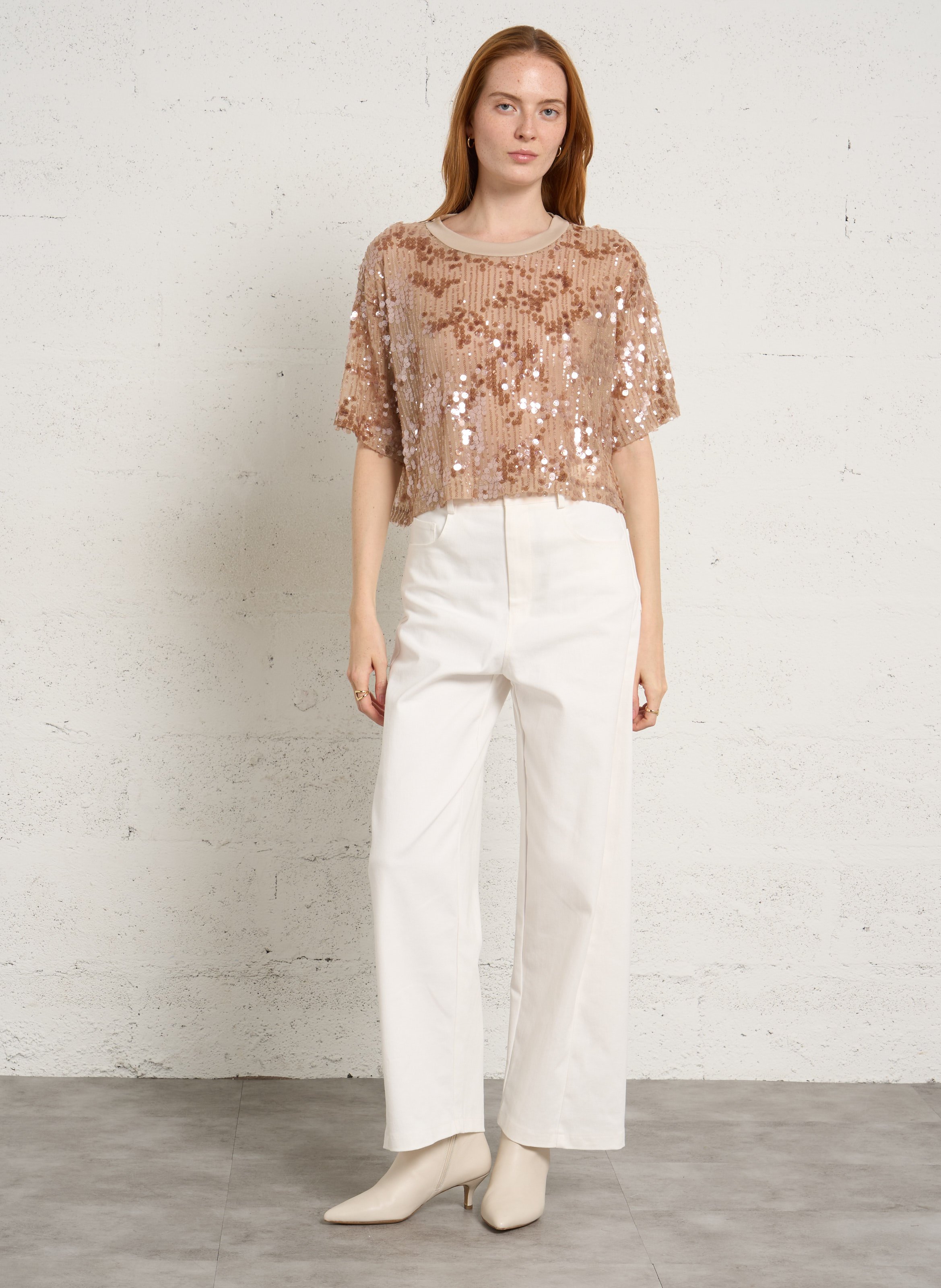 Tee-shirt à sequins manches courtes IMPERIAL Rose