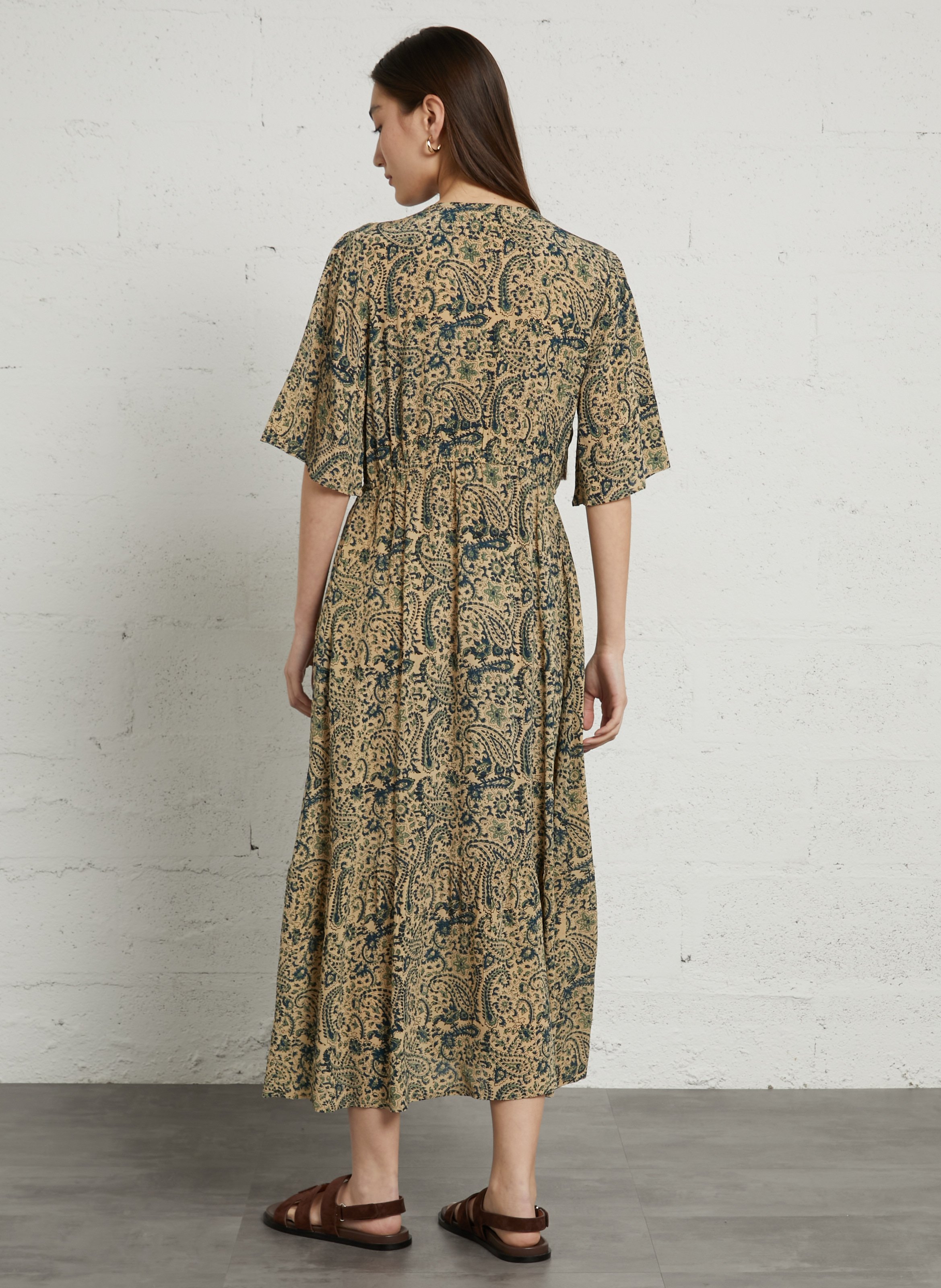 Lange jurk met V-hals en print MAISON HOTEL Blue