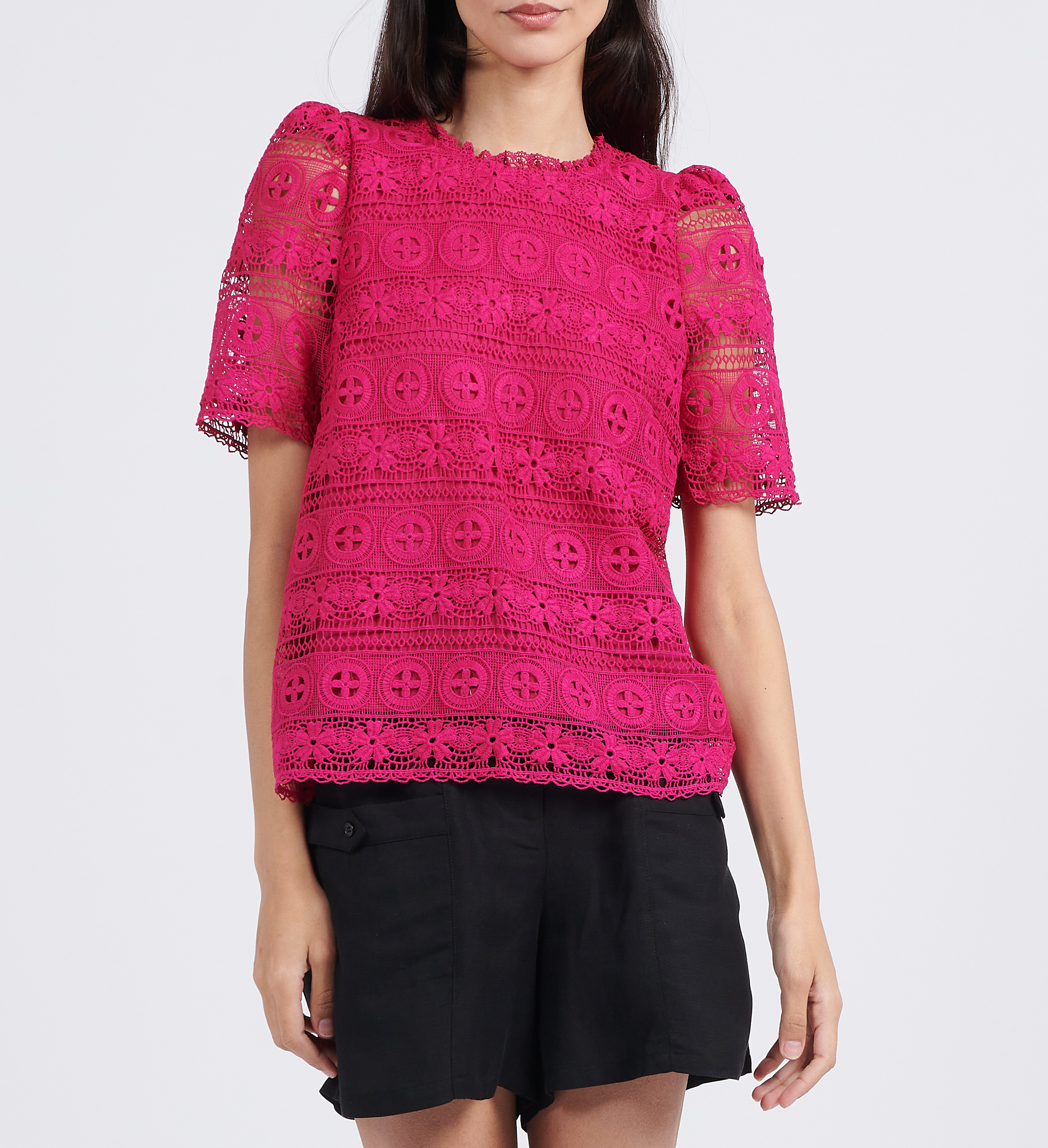Round-neck guipure lace top LA PETITE ETOILE Pink