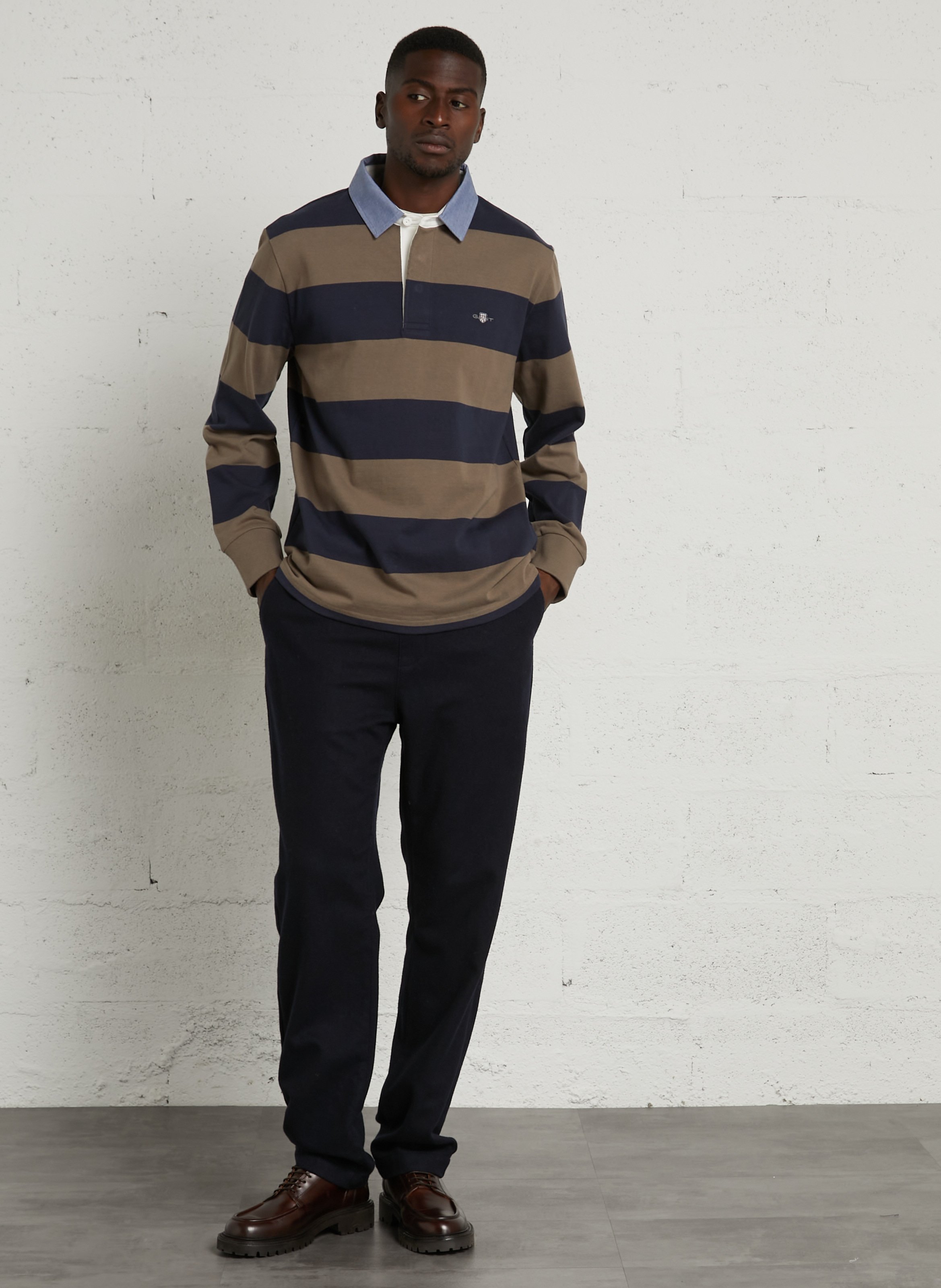 Polo droit en coton rayé GANT Beige
