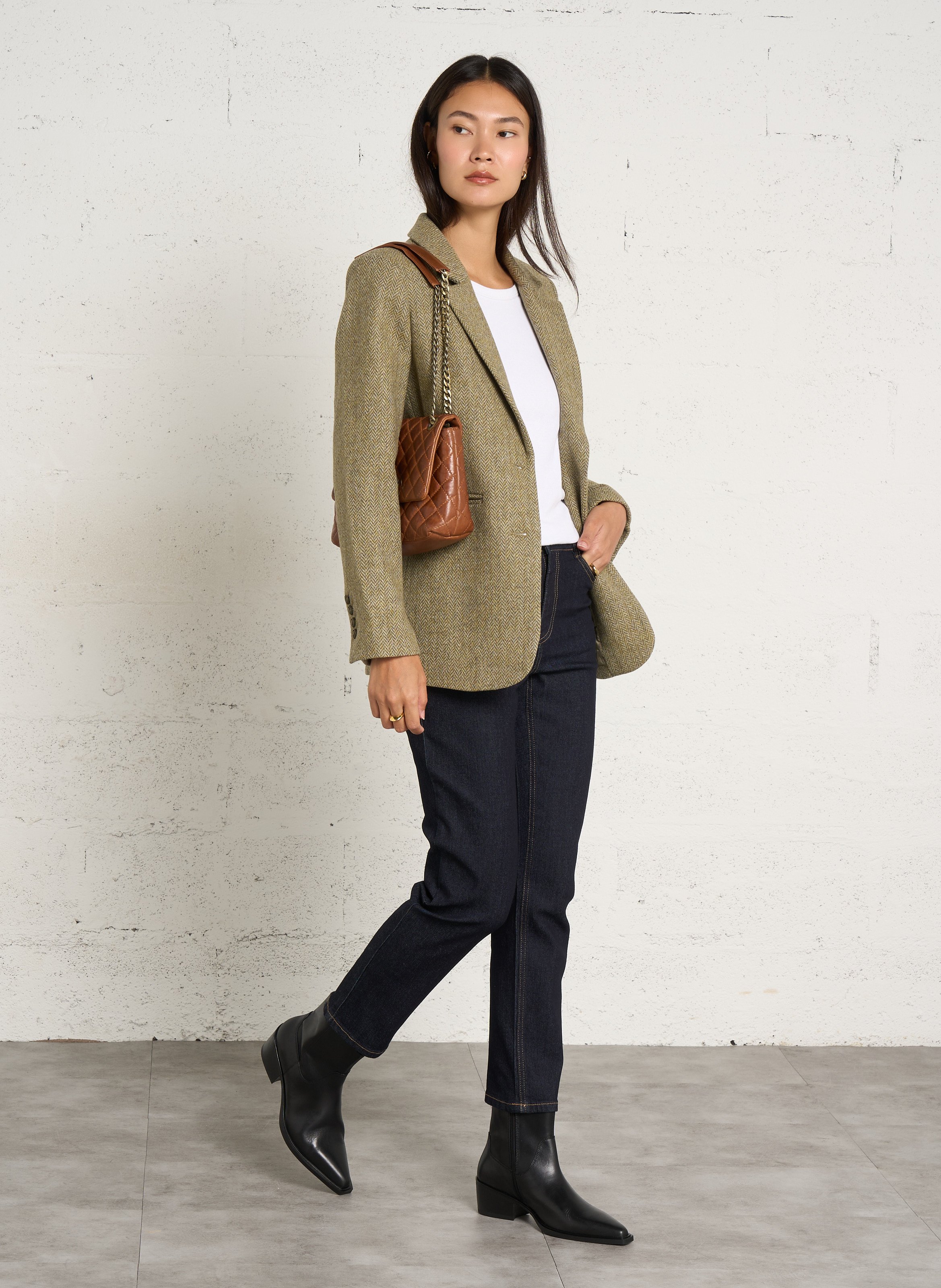 Einfarbiges geripptes Baumwollbluse MAISON 123 Khaki
