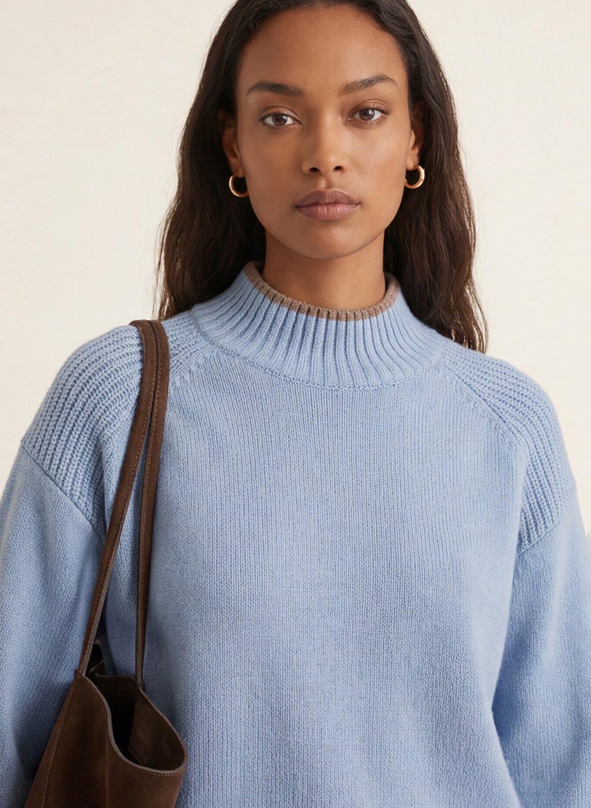 Pull droit col montant en laine mélangée KOOKAI Bleu