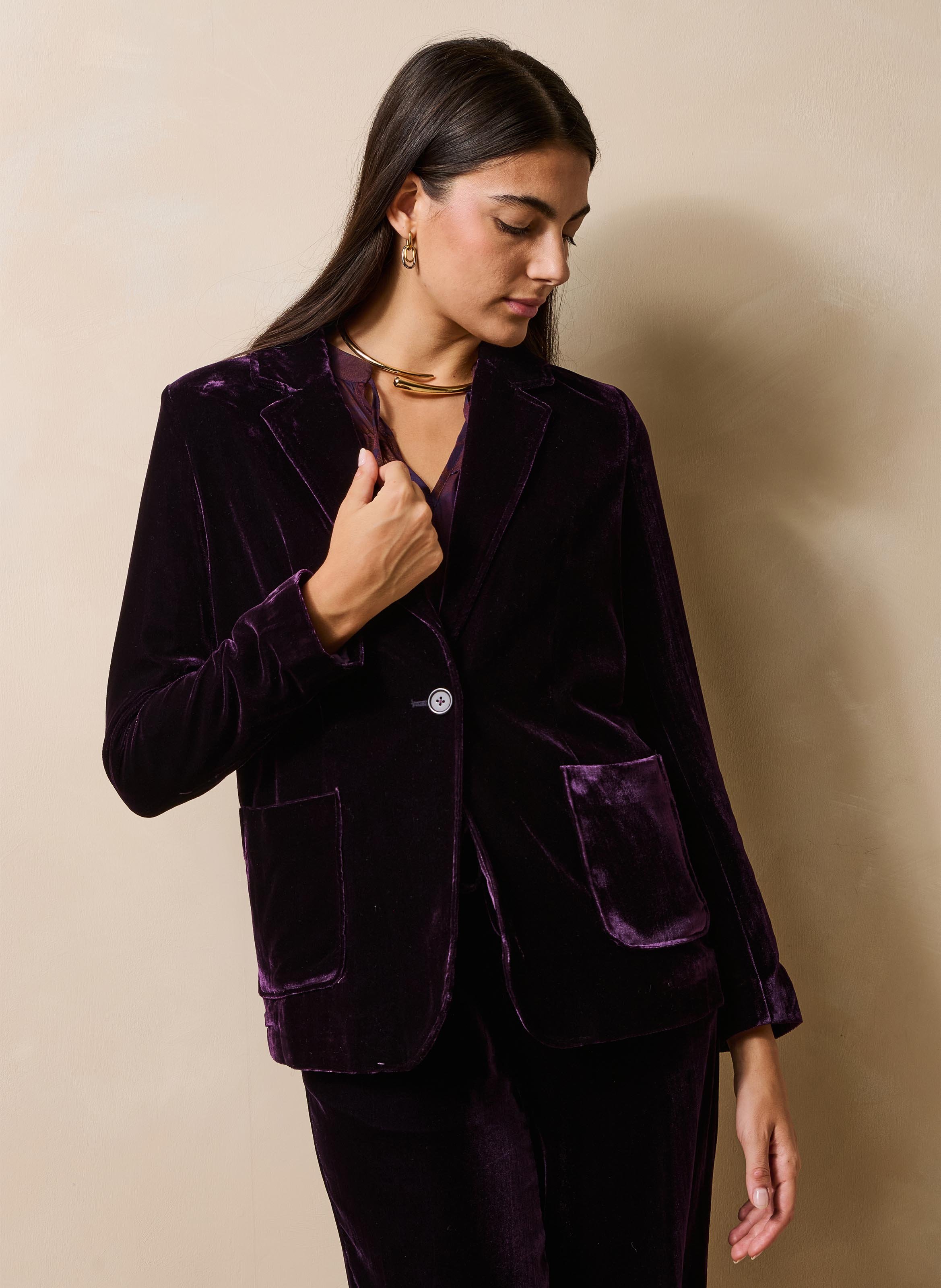 Fitted velvet jacket with tailored collar LA FEE MARABOUTEE Purple