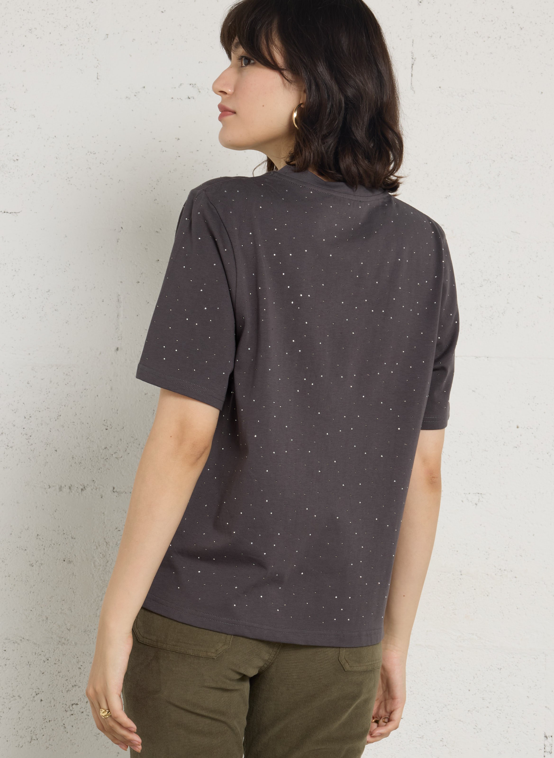 T-shirt met strass in katoen BERENICE Grijs