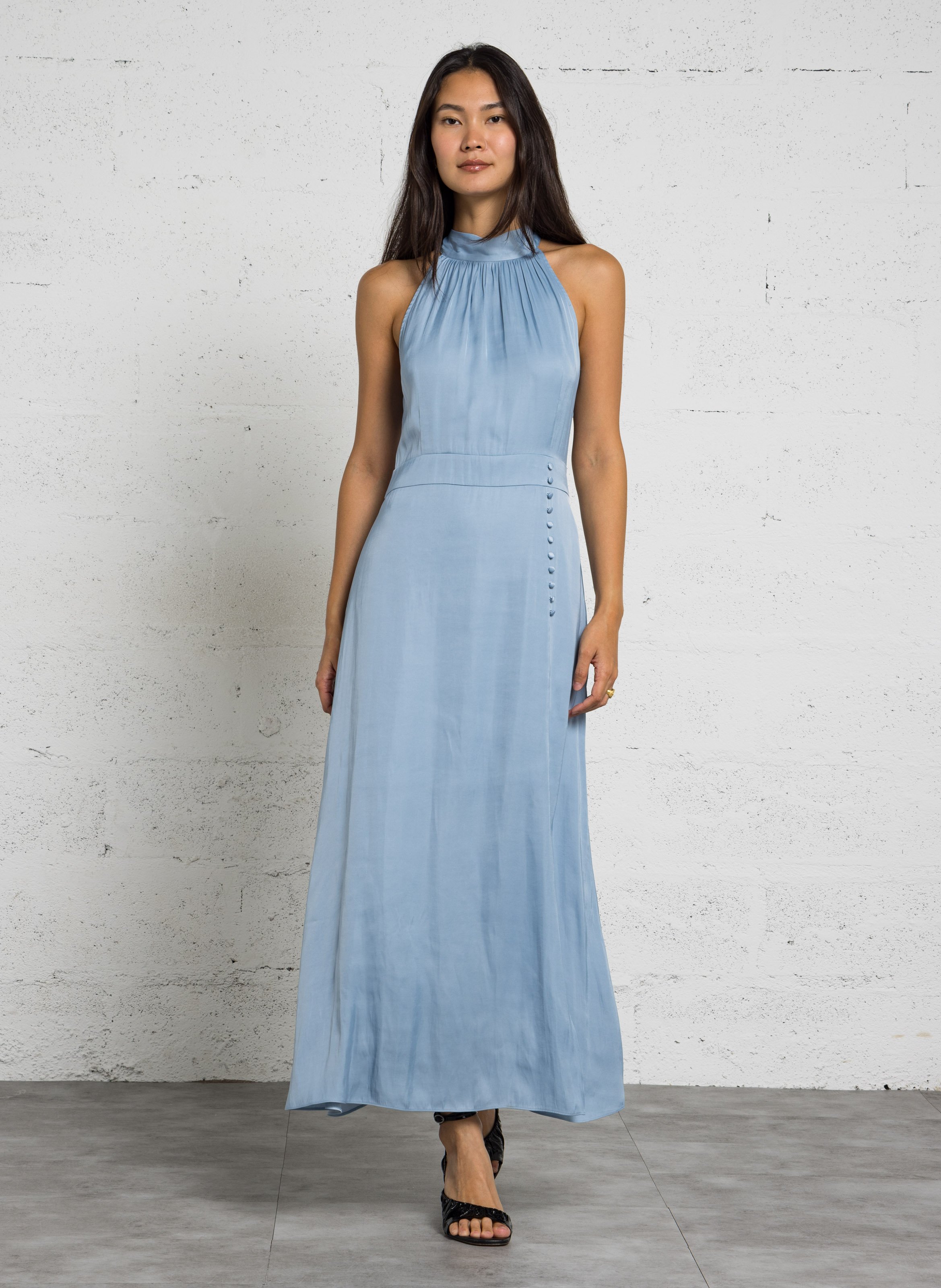 Robe longue sans manches satinée IKKS Bleu