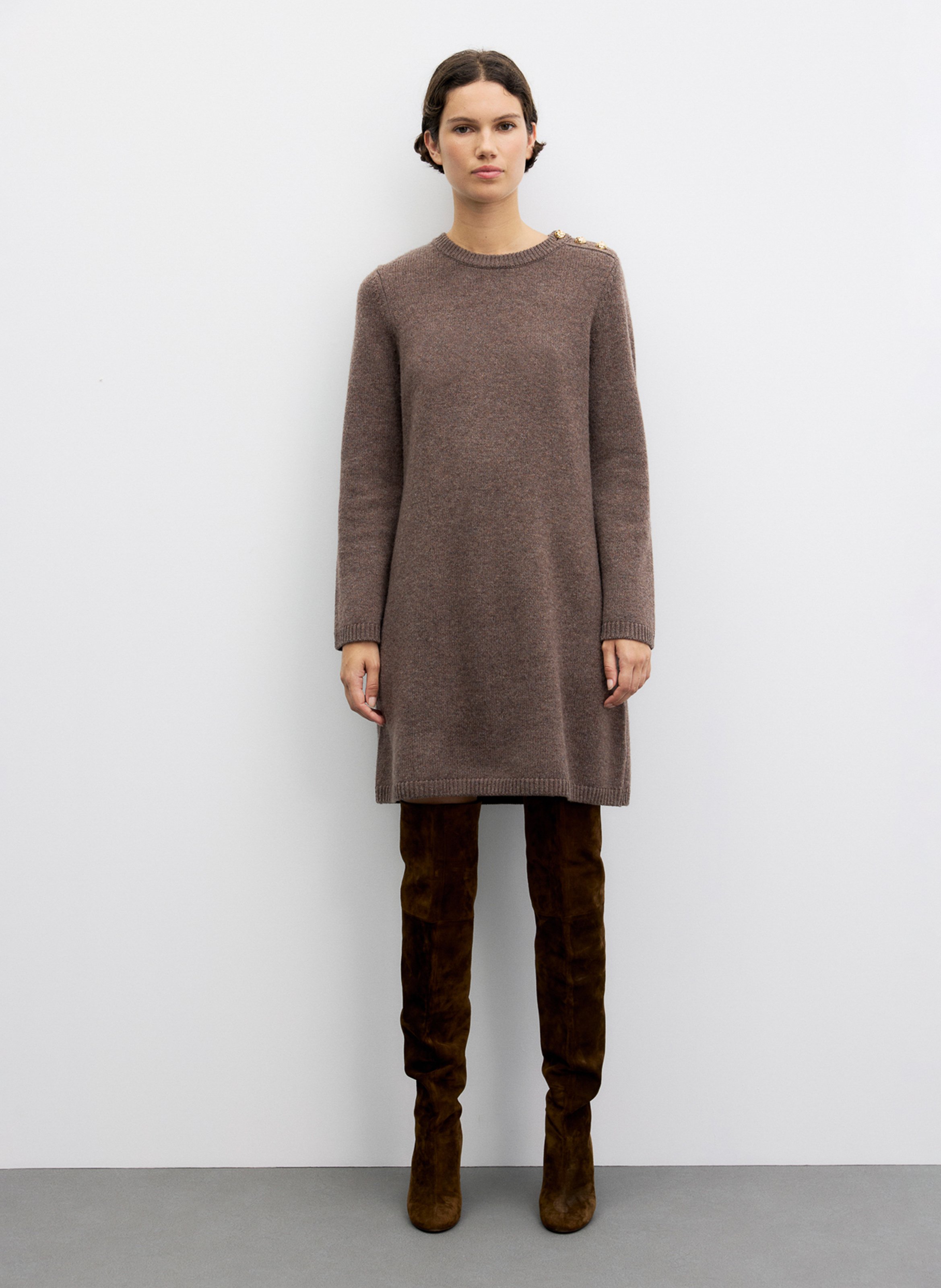 Straight wool dress with round neck GERARD DAREL Brown