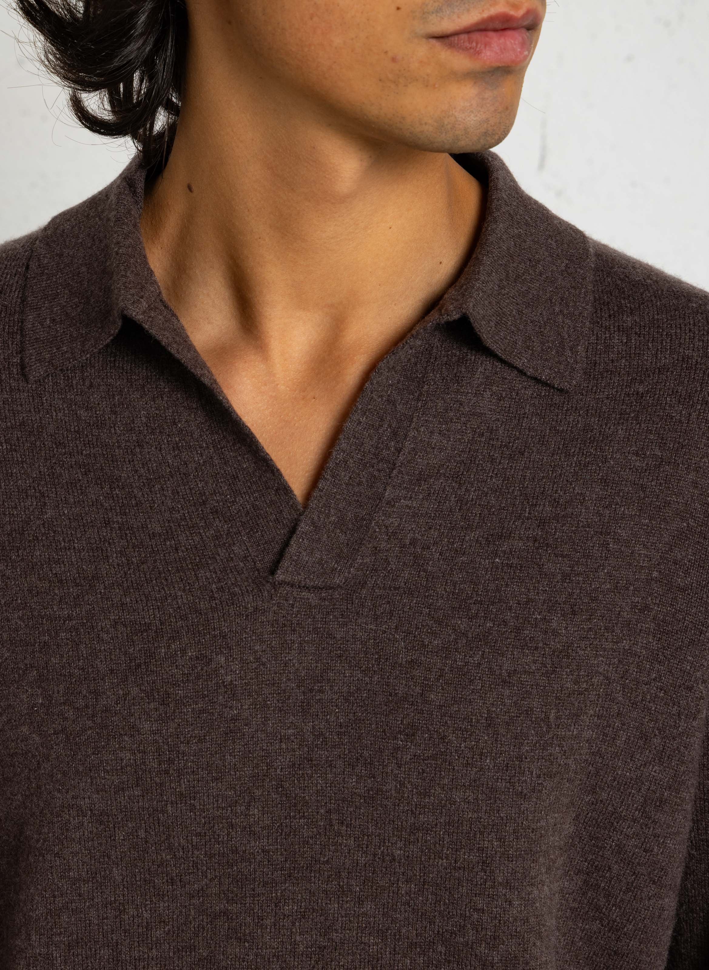 Pullover mit offenem Polokragen aus einfarbigem Kaschmir MAJESTIC FILATURES Braun